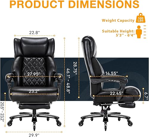 Miniatura 2 de Silla de oficina grande y alta de 500 libras con reposapiés, respaldo alto, silla ergonómica reclinable para personas pesadas, silla de oficina