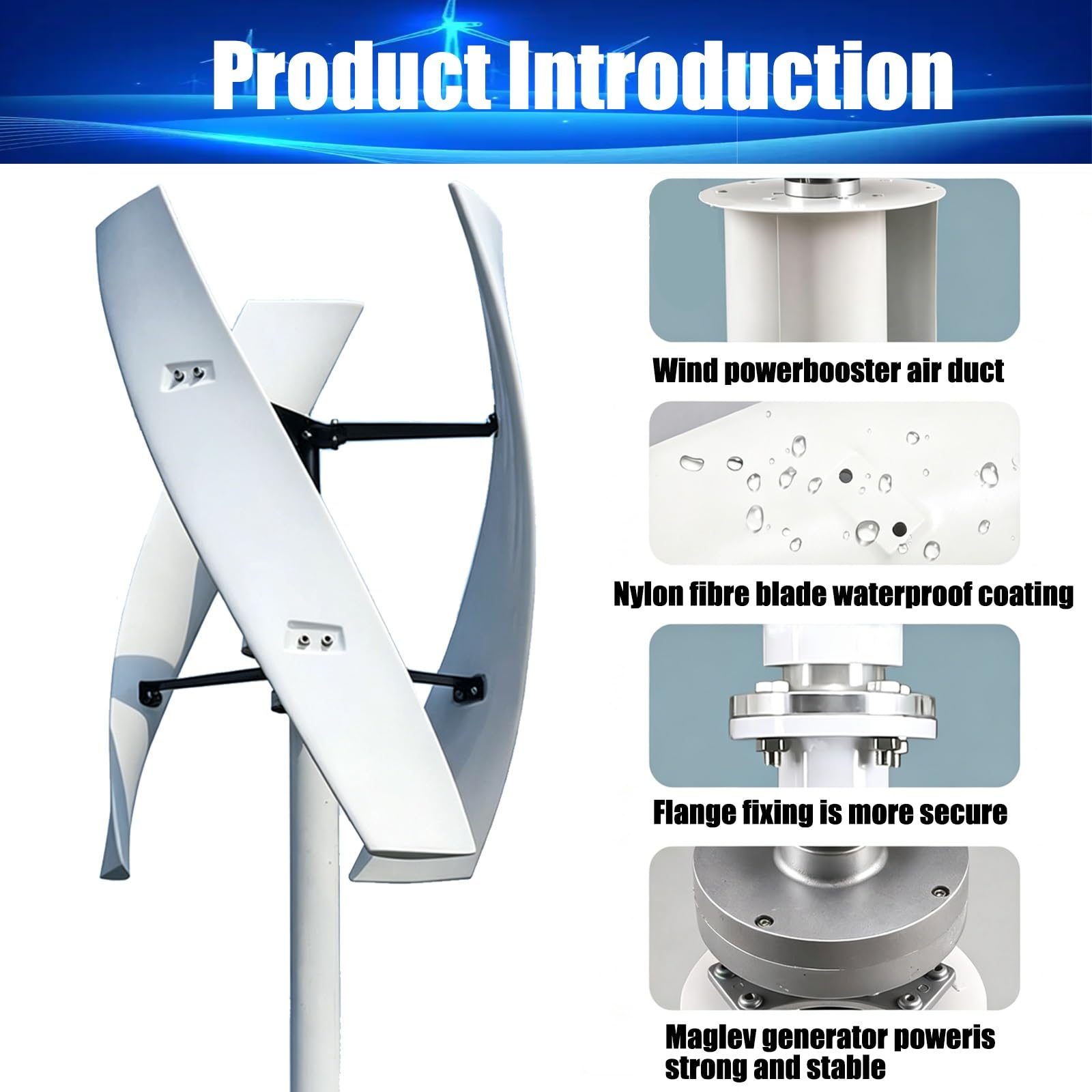 Aerogenerador Doméstico 16000W 20000W Turbina Eólica Vertical Kit Completo de 12V 24V 48V 220V con Controlador, Generador de Bajo Ruido en Espiral para Jardín(16000W,220V)