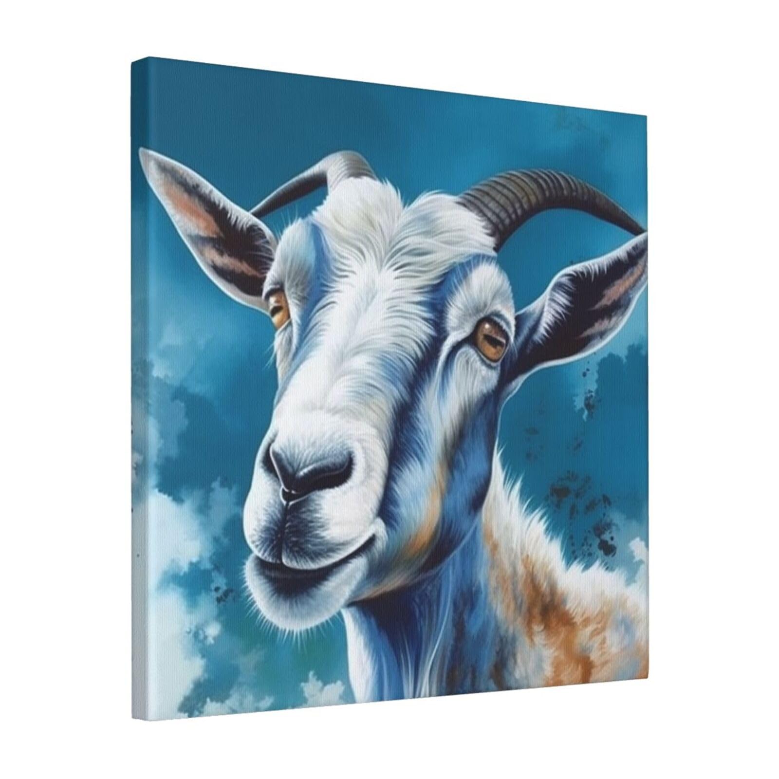 FodPand Blue Goat Print Canvas Wall Art for Living Room Wall Decor 16"x16" Modern Artwork Painting Pictures Hanging Canvas Prints Aesthetic Wall Art for Bedroom Bathroom Office Wallart Decor