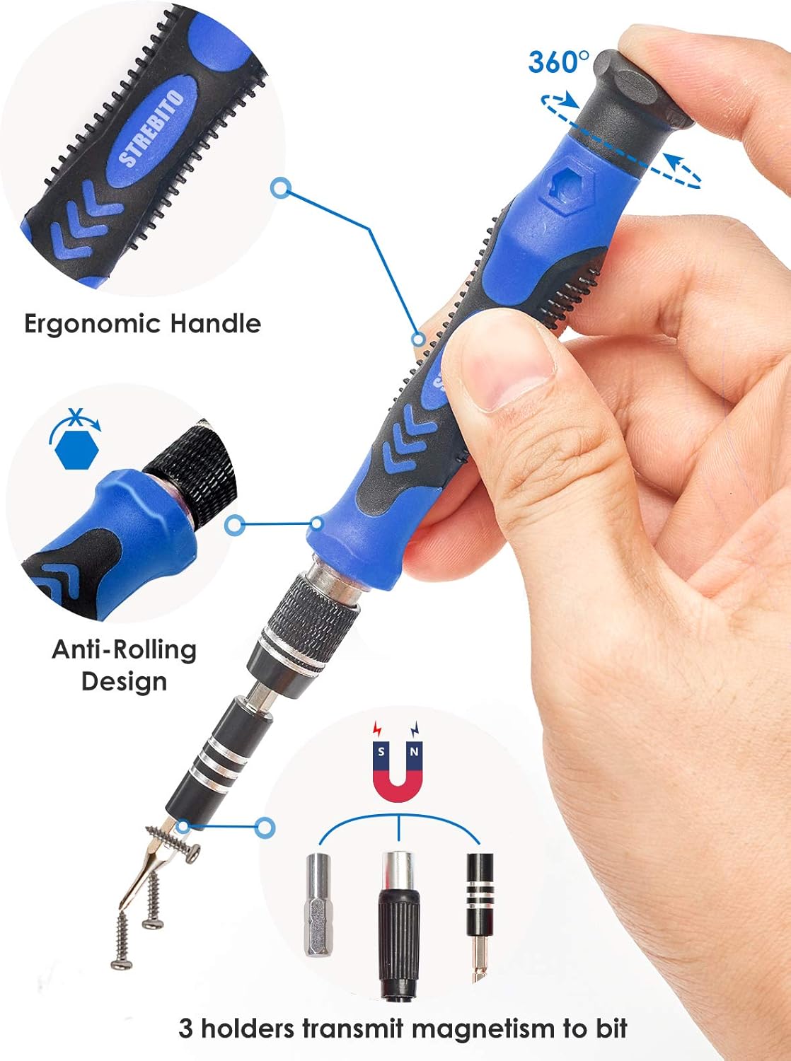 STREBITO Precision Screwdriver Sets 124 in 1 Magnetic Repair Kit with 110 Bits Electronics Tool Kit for Computer, PC, iPhone, Laptop, Cell Phone, MacBook, PS4, Xbox, Game Controller(Blue)