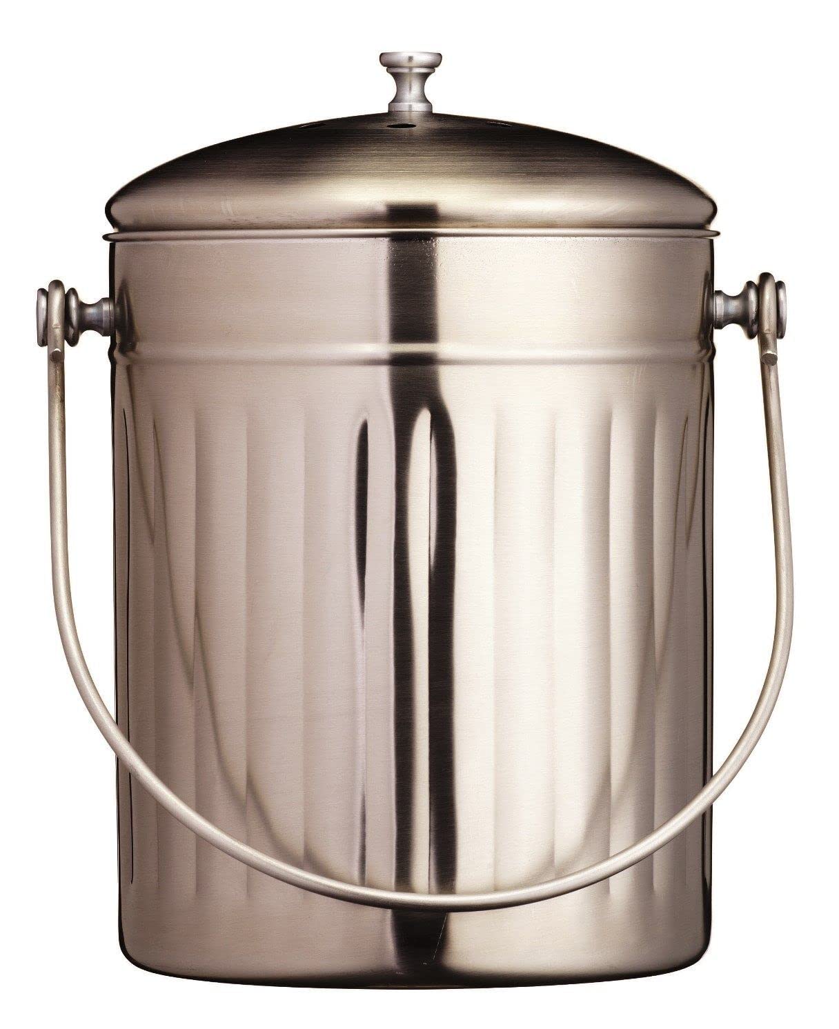 Kitchencraft Silver High-Capacity Small Kitchen Compost Bin, 5 Litres (1 Gallon) - Stainless Steel