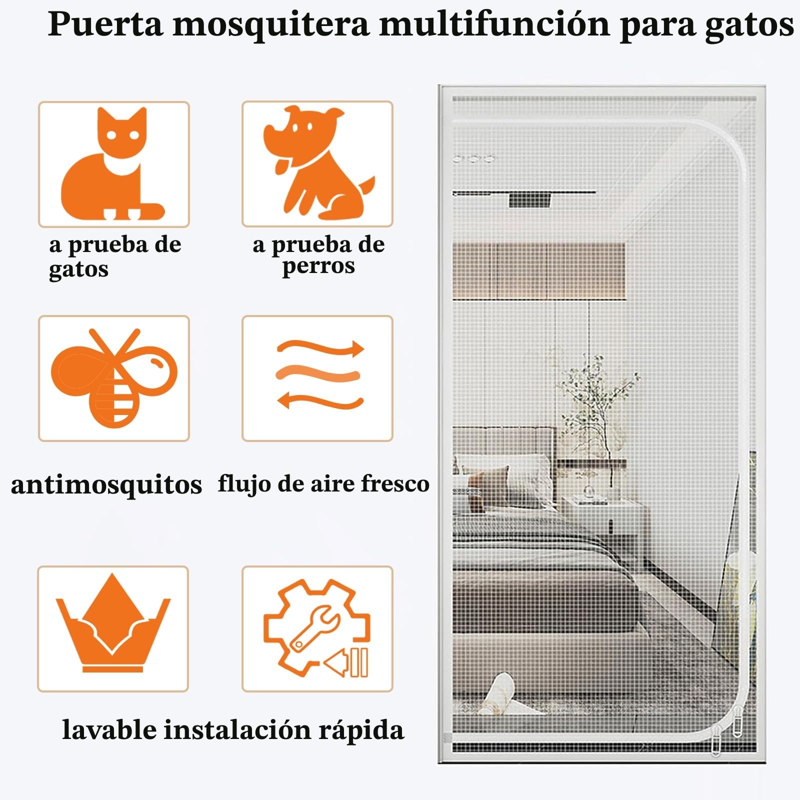 Puerta mosquitera para Gatos, iFCOW Puerta mosquitera a Prueba de rasguños para Gato con Cremallera Evita Que los Cachorros Gatos salgan Corriendo de la Cocina del Dormitorio de la casa