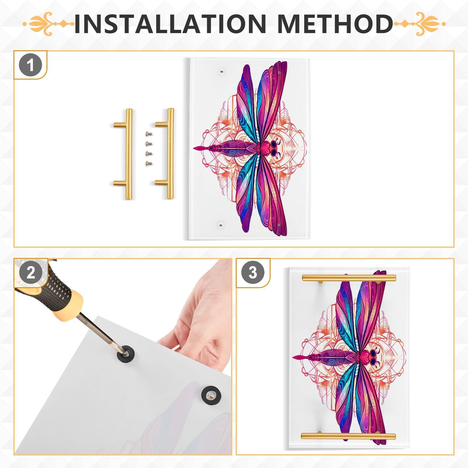 Kigai Beautiful Dragonfly Bathroom Vanity Tray Acrylic Rectangular Tray with Handles Non-Slip Bathroom Kitchen Dresser Countertop Organizer for Home Decor 11.8x7.87 in, E03T22003