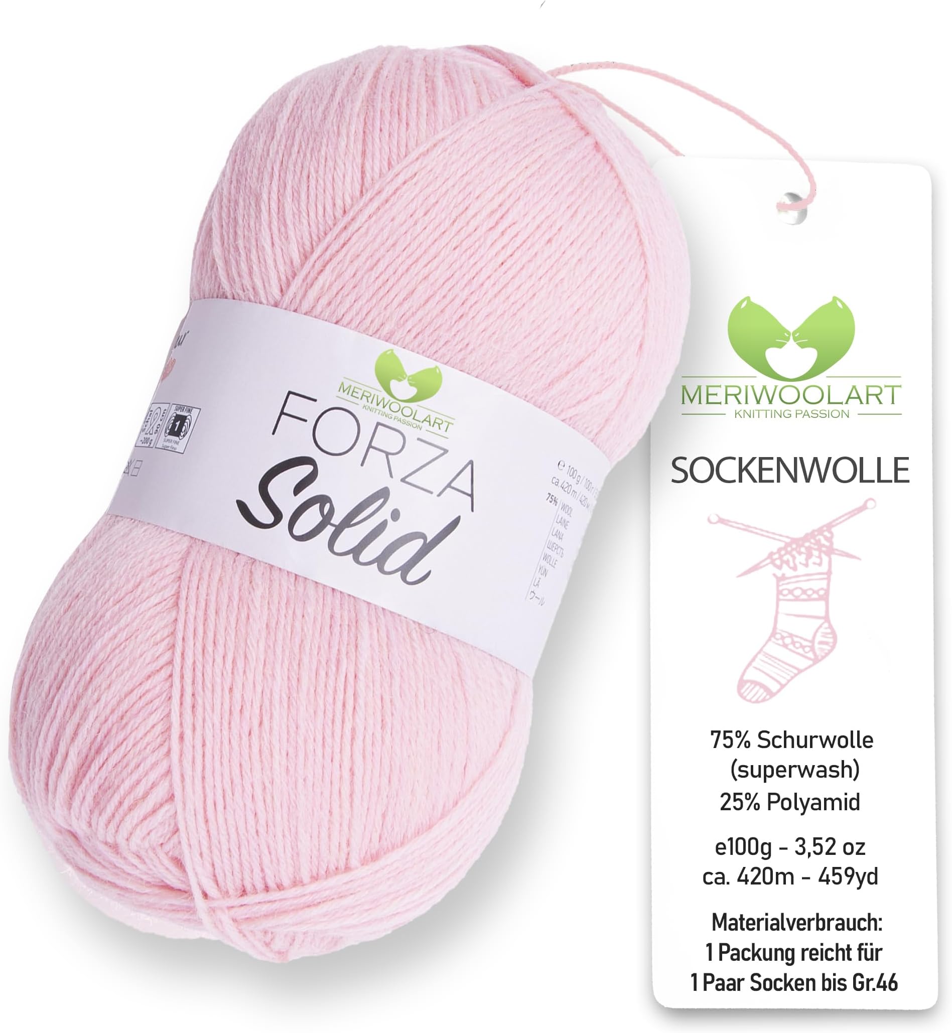 MeriWoolArt® Sock Wool 4-Ply - 100 g Merino Wool Yarn for Knitting & Crocheting, 75% Virgin Wool (Superwash), 25% Polyamide, 420 m - Ideal for Socks for Men and Women, Sweaters & Cardigans 4634