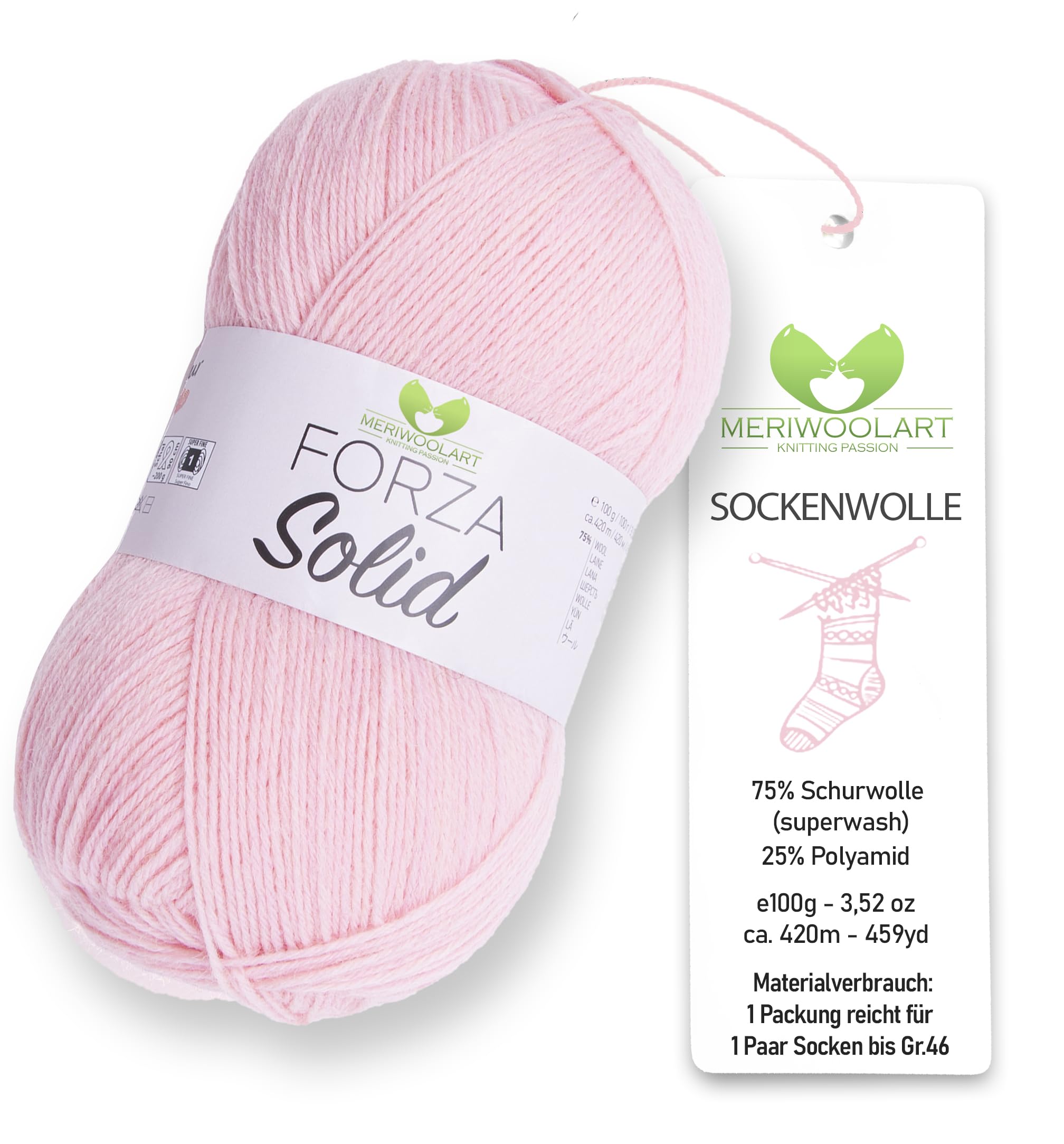 MeriWoolArt® Sock Wool 4-Ply - 100 g Merino Wool Yarn for Knitting & Crocheting, 75% Virgin Wool (Superwash), 25% Polyamide, 420 m - Ideal for Socks for Men and Women, Sweaters & Cardigans 4634