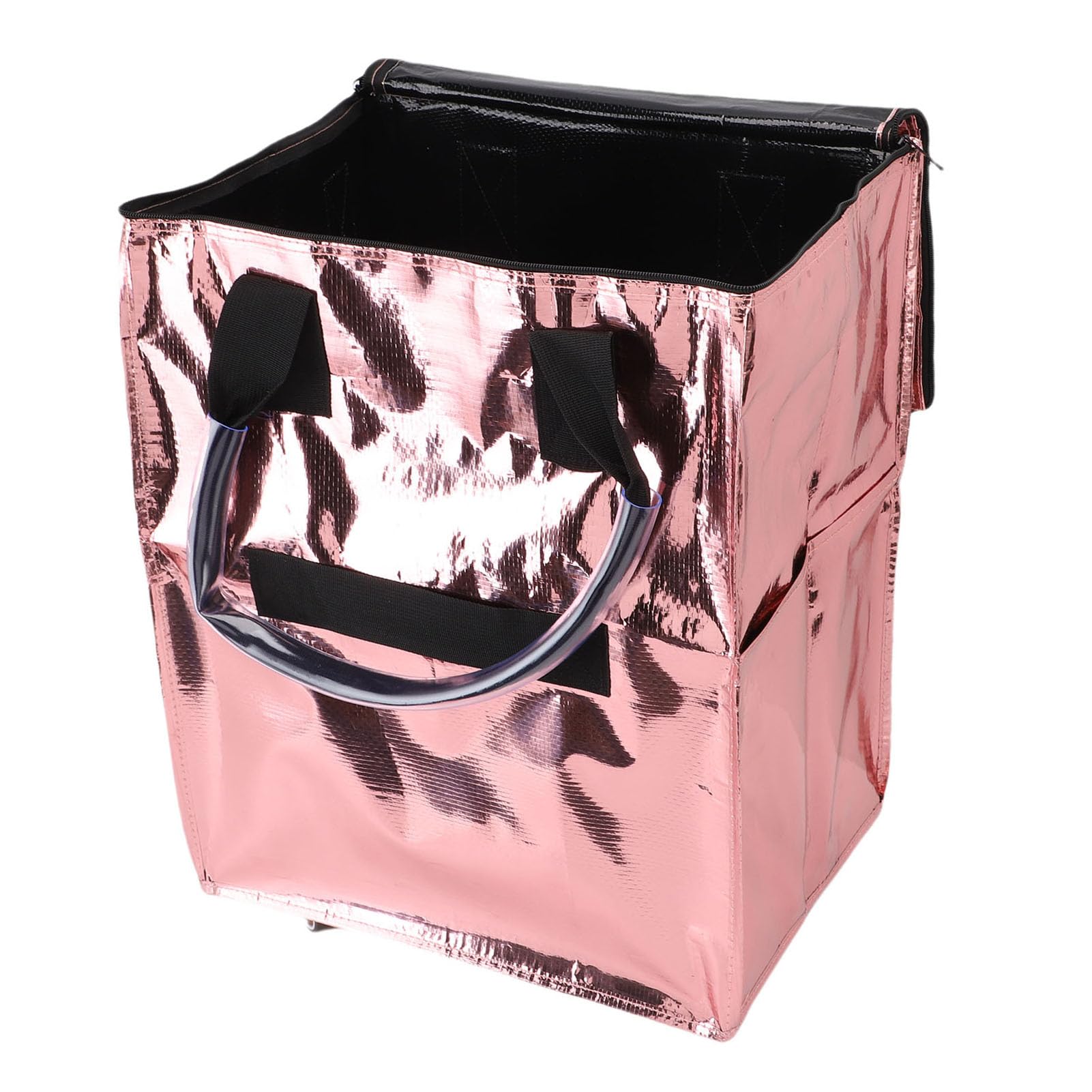 Chrees Einkaufstasche auf Rollen, Rolltasche mit Großem Fassungsvermögen, Tragbare, Zusammenklappbare Einkaufstaschen mit Rollen für Bequemes Einkaufen (Roségold)