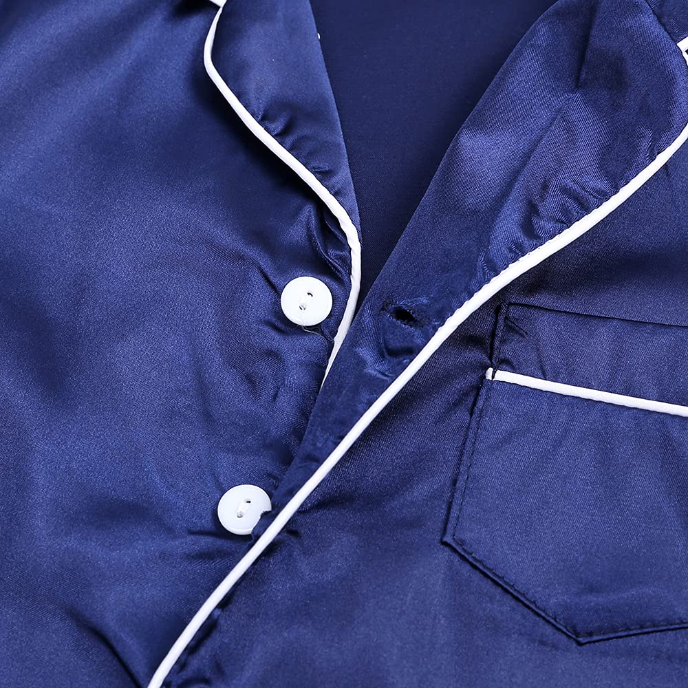 Verve Jelly Ensemble de pyjama 2 pièces en satin de soie pour bébé garçon et fille avec haut boutonné à manches courtes et pantalon de nuit