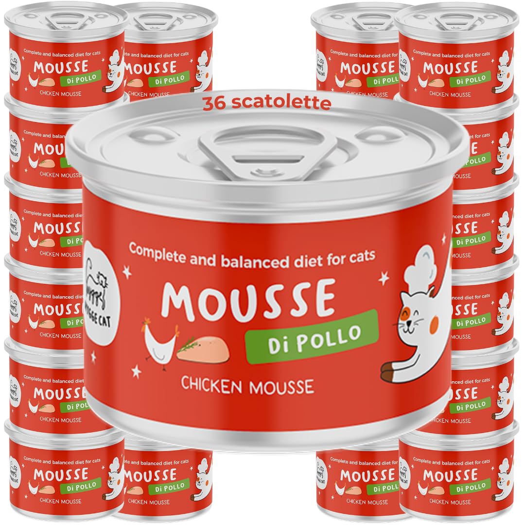 Mousse di Pollo | Cibo Umido per Gatti Adulti | Alimento Completo con Ingredienti Naturali | Grain Free | Ricco di Proteine e Vitamine | 36x85 g Made in Italy | Hygge