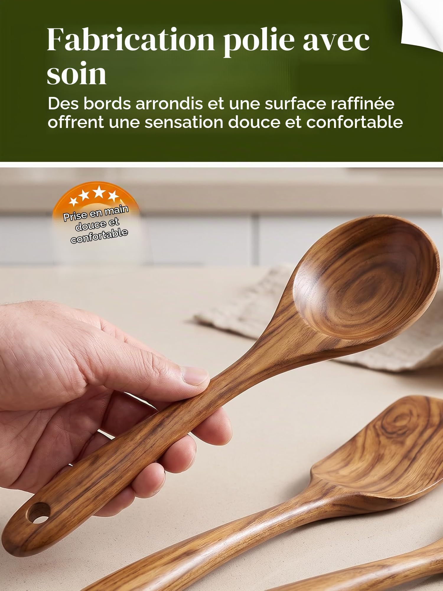 Ensemble d'ustensiles de cuisine avec support, ustensiles de cuisine en bois pour la cuisine, ustensiles en bois de teck naturel pour la cuisine, ensemble d'ustensiles de cuisine en bois avec spatule