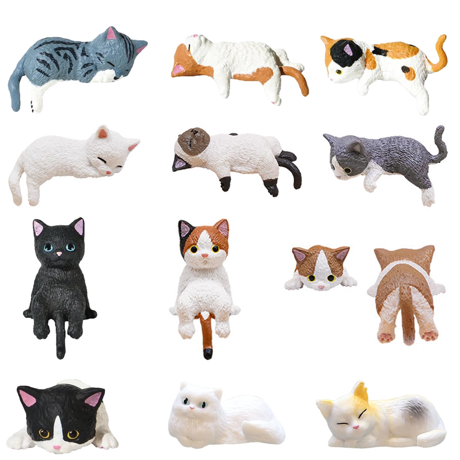 12 Figuras De Gatos Realistas En Miniatura – Decoración De Resina De 39 Mm – Ideal Para Escritorio, Coche, Pasteles Y Regalos