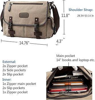 Amazon.com: [Upgraded] Vintage Canvas Messenger Bag 13 15.6 17