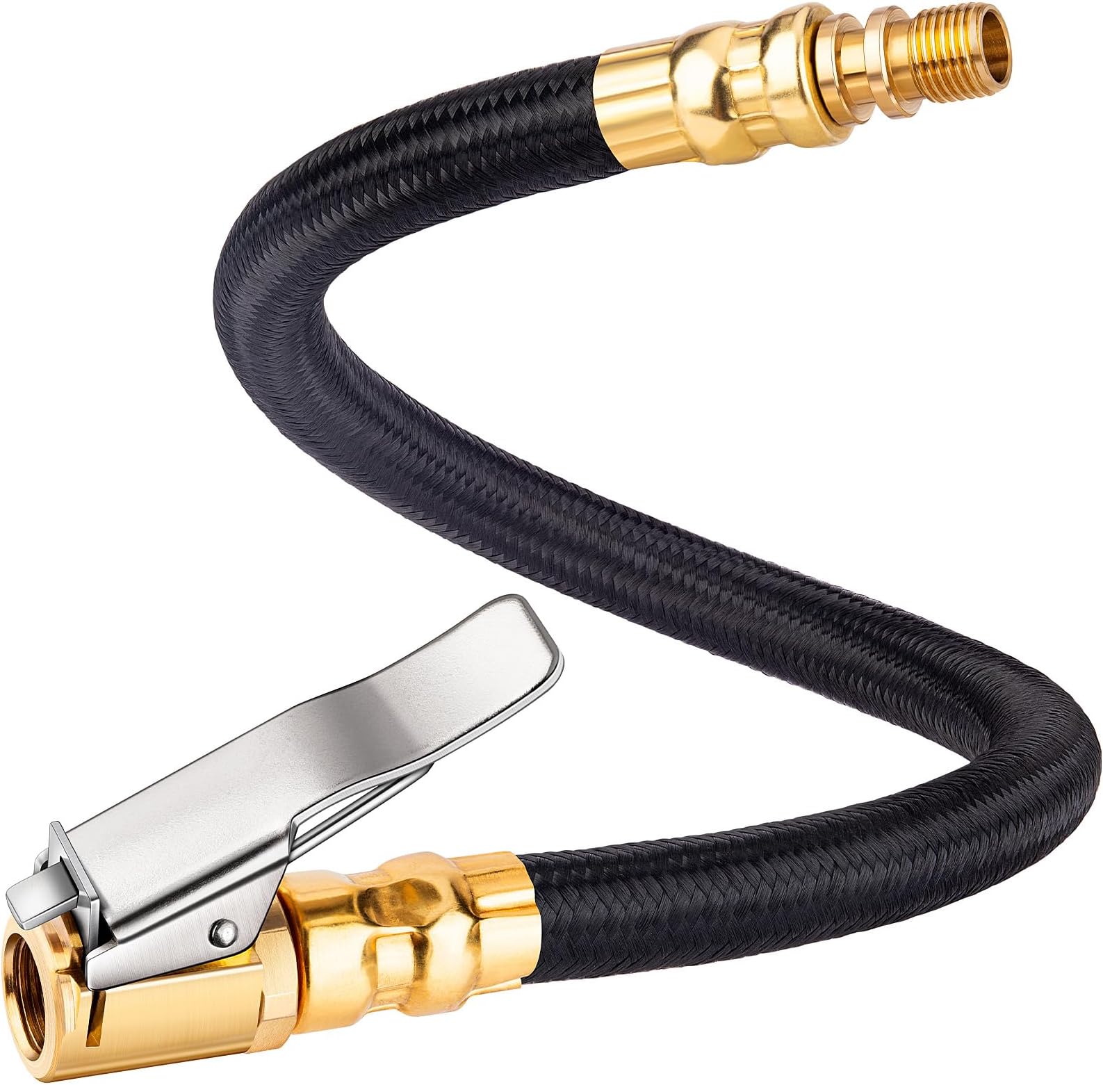 LUMITECO 12'' Tire Inflator Extension Hose, Tyre Pump Clip-On Air Chuck Adapter for Quick-Inflation Lock, High-Pressure Tube Quick Connect for Car Motorcycle Bicycle Maintenance Accessories