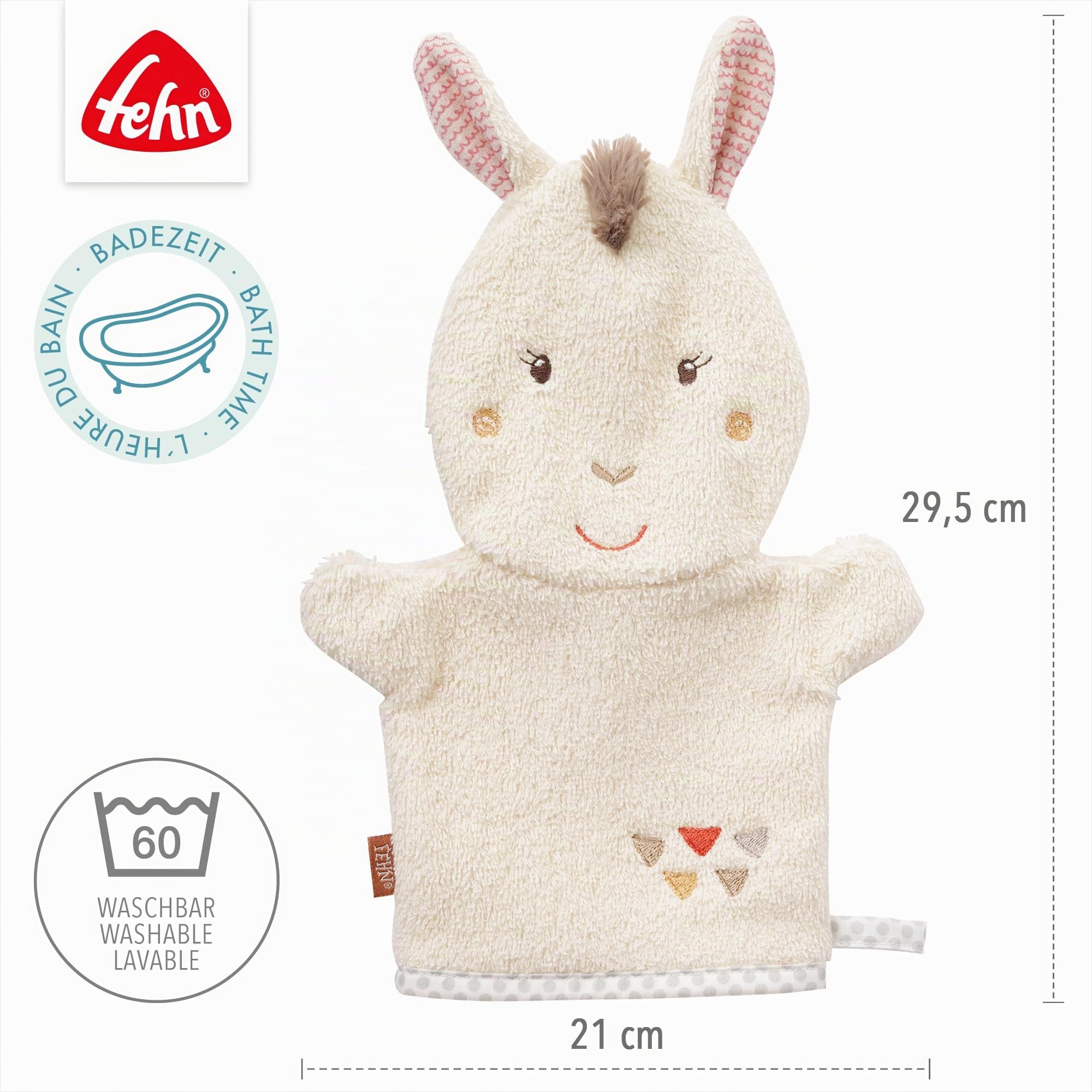 Fehn Gant de Toilette lama - avec Motif d’Animal pour un Bain Joyeux - Absorbant et Doux - pour Bébés et Enfants dès 0 Mois