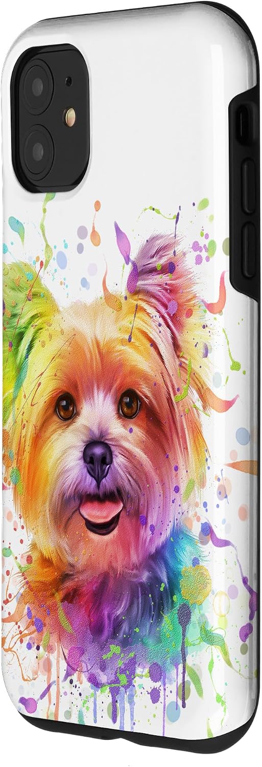 Colorful Splash Art Yorkshire Terrier Portrait Yorkie Lover Case for iPhone 11