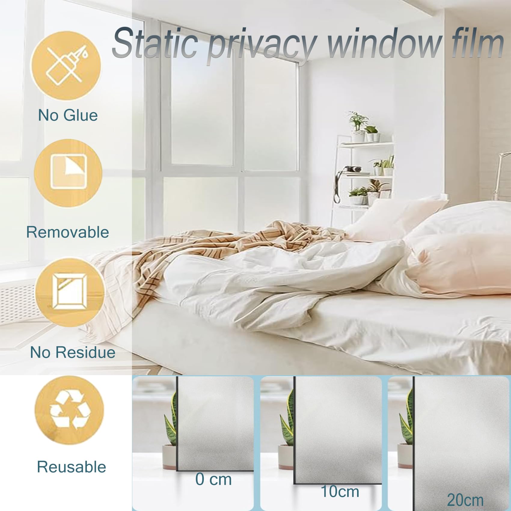 para Cristales Vinilo Adhesivo 80 x 180 cm, No Adhesiva, Esmerilado, Electrostática Protección contra, Vinilo Decorativo 3D para Ventana, para Dormitorio Oficinas, Mate Puro
