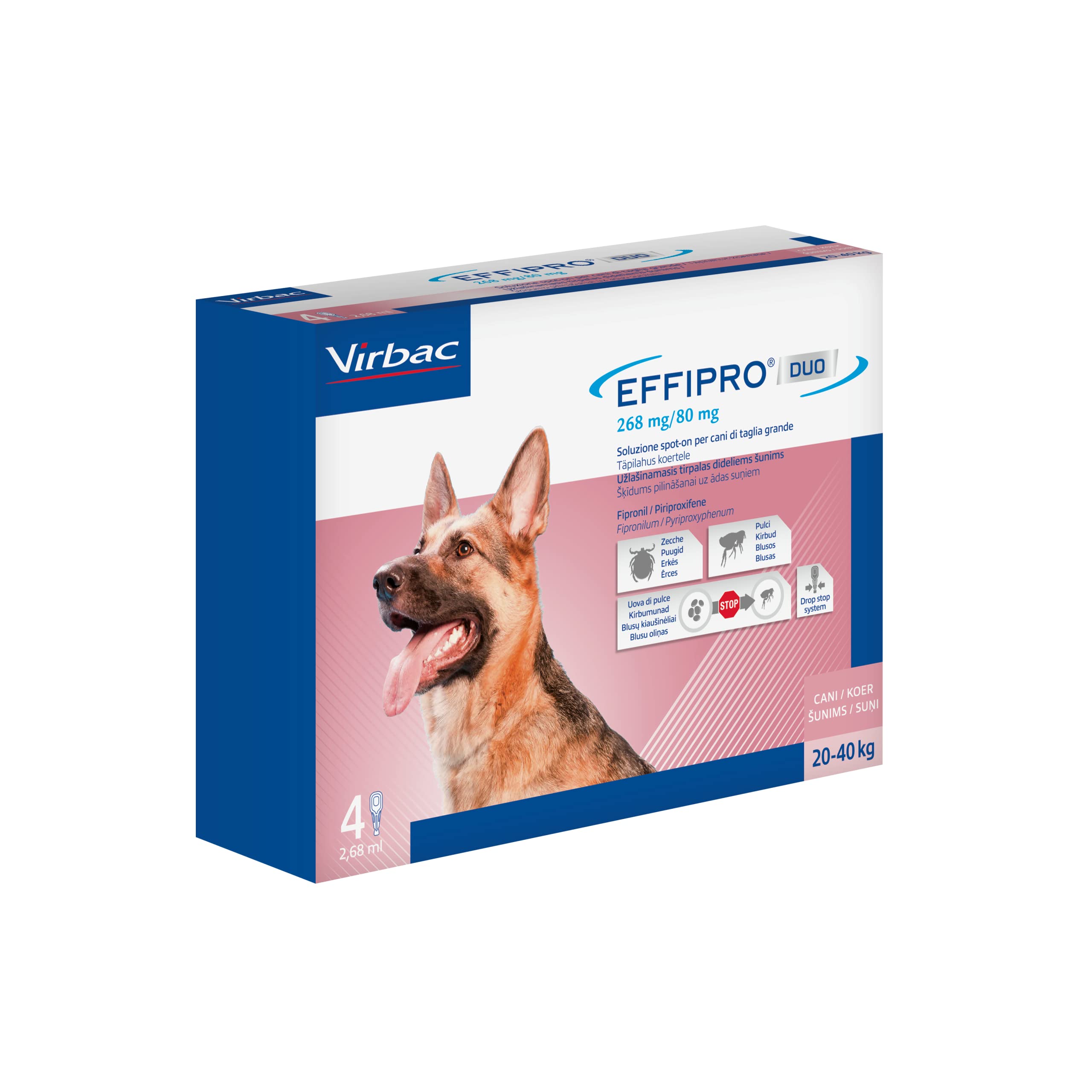 Virbac effripro Duo Chiens 20-40 kg - Lot de 4 pipettes.