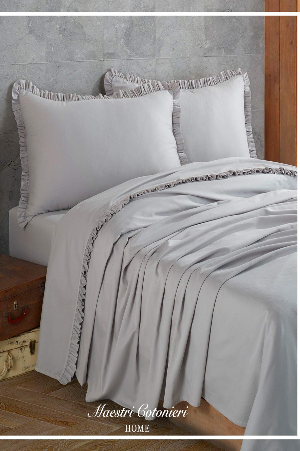 Russo Tessuti Completo Letto Raso Cotone Ginevra - Tortora Matrimoniale