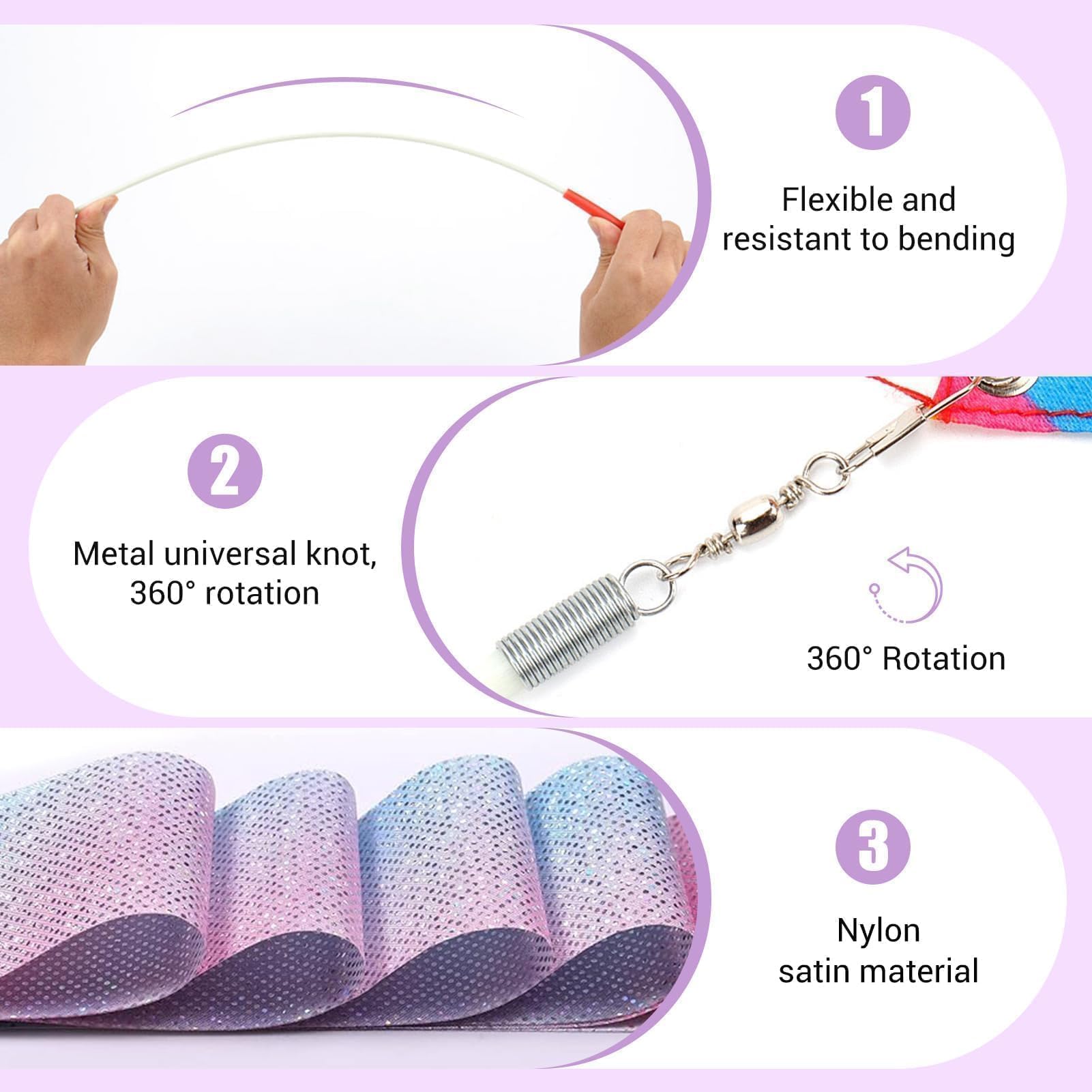 2 Piezas Cintas de Baile, 4M Cintas de Danza Cinta de Gimnasia Cinta Gimnasia Rítmica Niña Cintas de Ballet para Gimnasia de Baile Artístico Ballet Espectáculos de Carnaval de Circo Bastón - 4