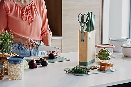 Miniatura 3 de BergHOFF Forest - Juego de 6 bloques de cuchillos, hoja afilada de acero inoxidable, mango suave al tacto, bloque de madera, ranuras anchas,