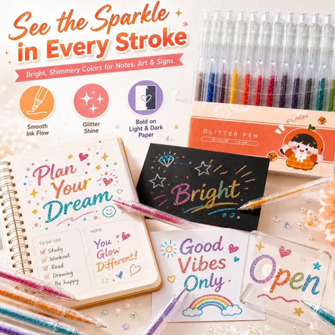 Ensemble de stylos scintillants à séchage rapide pour cartes (48 couleurs)