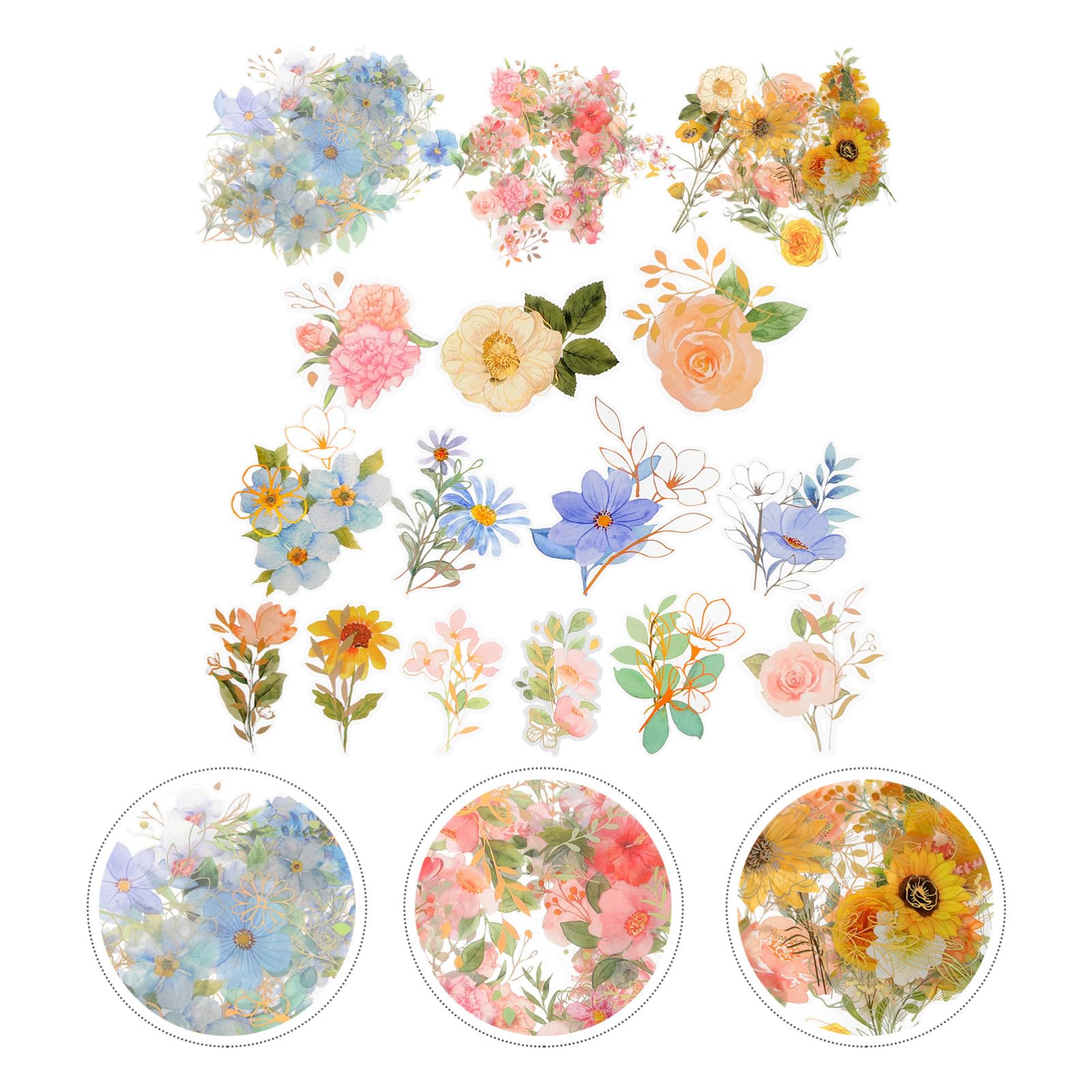 Angoily 15 Juegos Pegatinas Chic de Flores Transparente y Resistente Agua para Scrapbooking Diy y Decoración de Agenda Incluidos