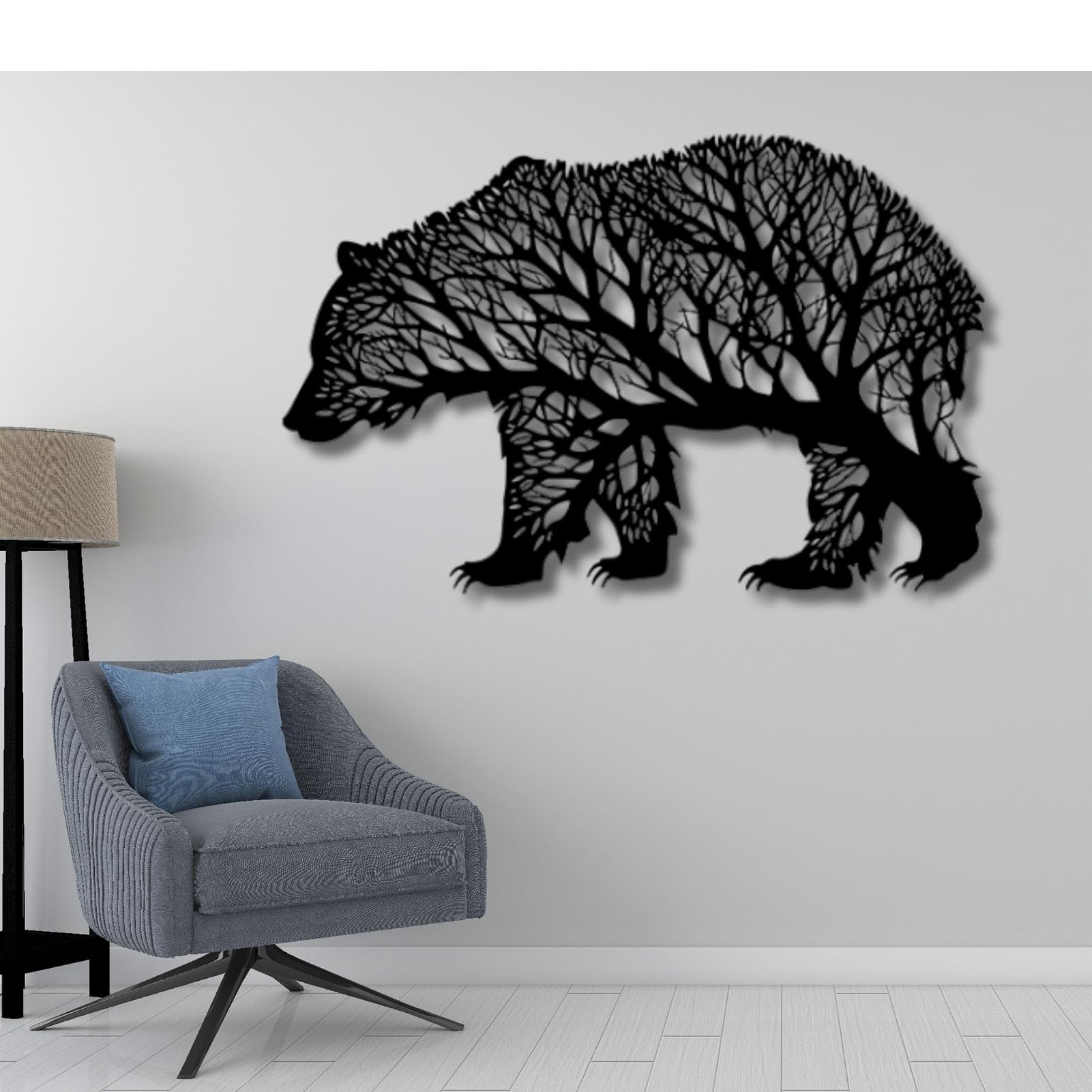 Feuwile Metal Bear Wall Decor, Bear Outdoor Decor, Black Bear Forest Decor, Metal Tree Branch Wall Art, Wall Decor Living Room, Bedroom, Bathroom,