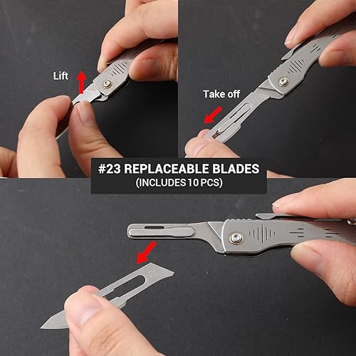 Miniatura 6 de Cuchillo de bisturí plegable, cuchillo de bolsillo de bisturí, bisturí quirúrgico con 10 cuchillas de afeitar reemplazables #23, abridor de