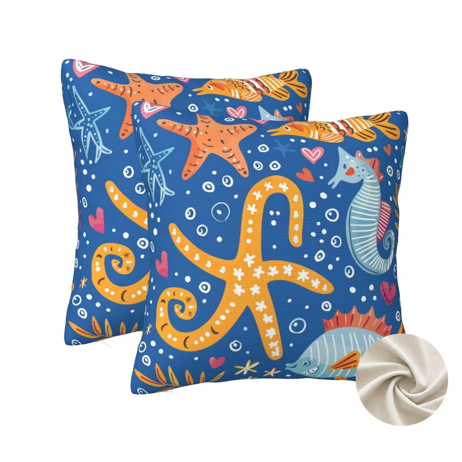 Housse de coussin poisson 60x60, un lot de 2 taies déco pour égayer le salon