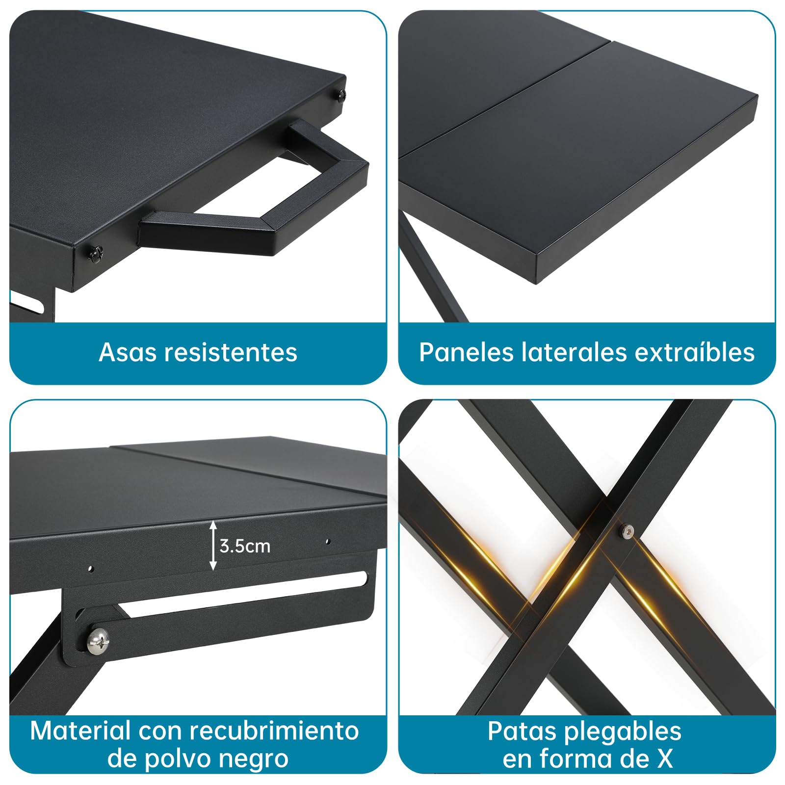 LIFERUN Carro Plegable para Barbacoa con Mesa Auxiliar Extraíble, Soporte Portátil para Parrilla con 2 Ruedas, Soporte de Mesa al Aire Libre Plegable, para Camping, Jardín, Fiestas (102x39x73cm)