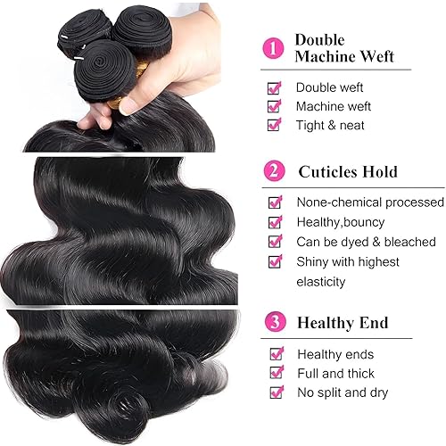 Miniatura 2 de Paquetes de cabello humano ondulado de 16, 18, 20 pulgadas, 12A, 100% sin procesar, cabello humano virgen brasileño ondulado, color negro natural