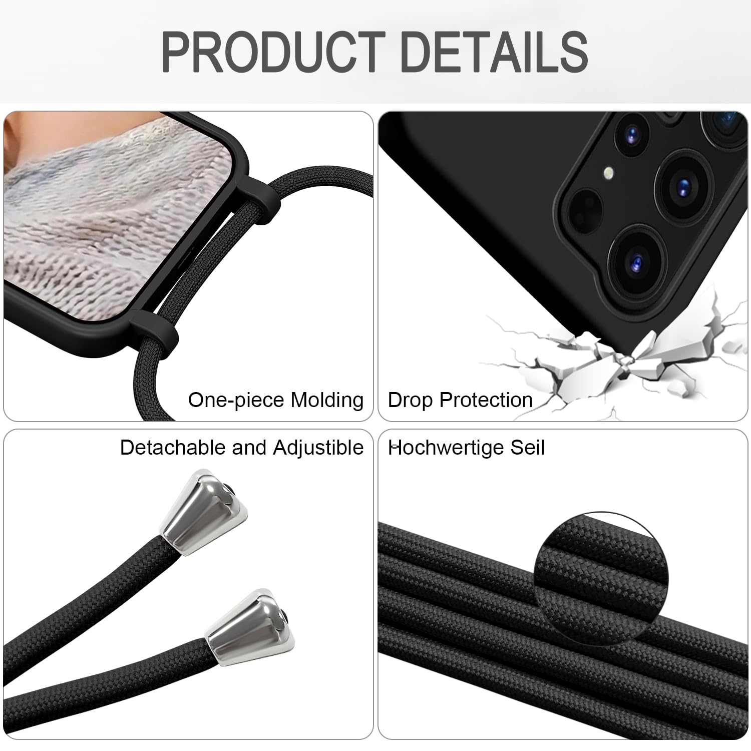 Pasek na telefon komórkowy Samsung Galaxy S24 Ultra, etui z paskiem, złote serce, cienkie, odporne na uderzenia etui ochronne, ze zdejmowanym sznurkiem do zawieszenia, płynne etui na telefon