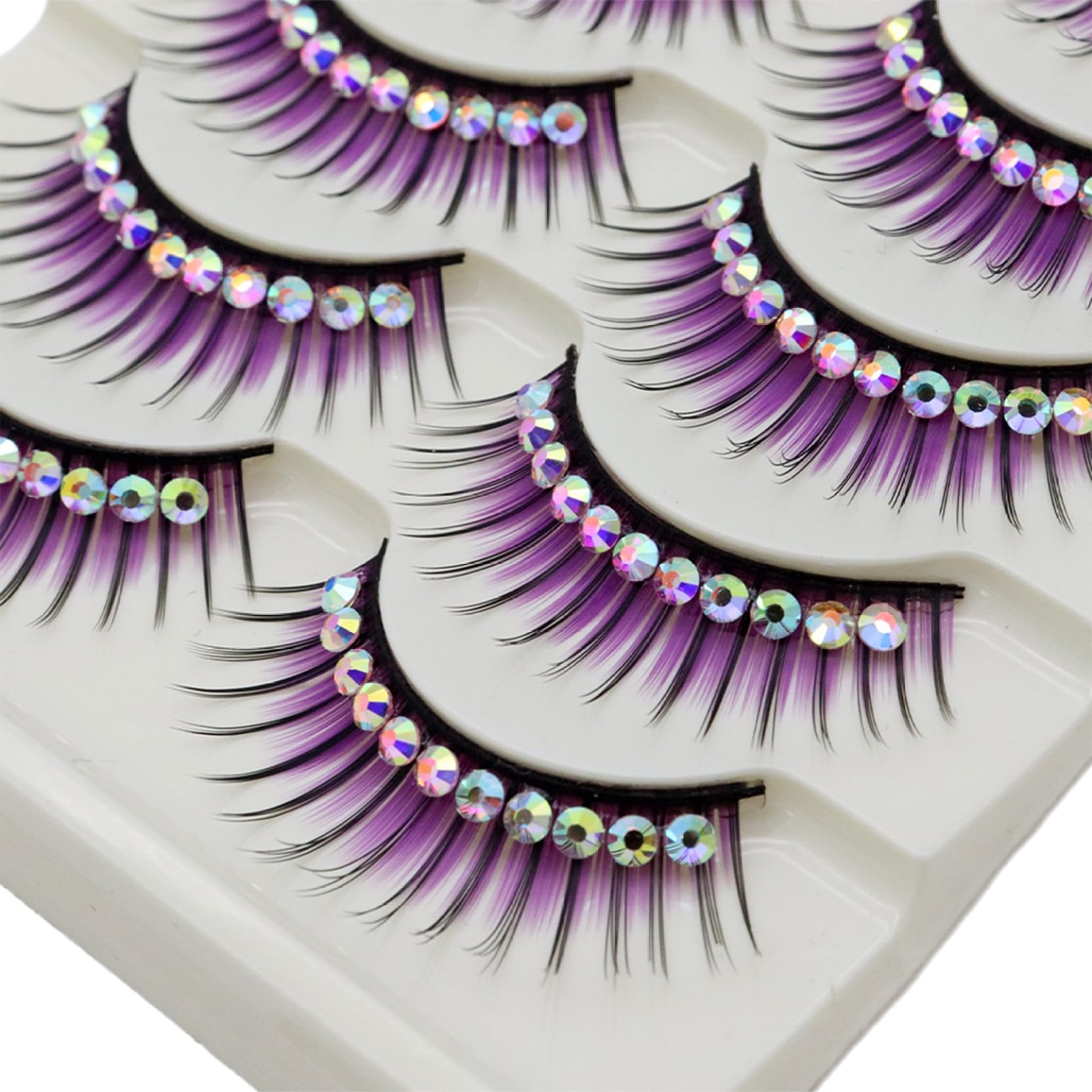 Winnrchan 5 Pairs Shimmer False Eyelashes with Rhinestones for Party Performance Costume Makeup Purple One Size