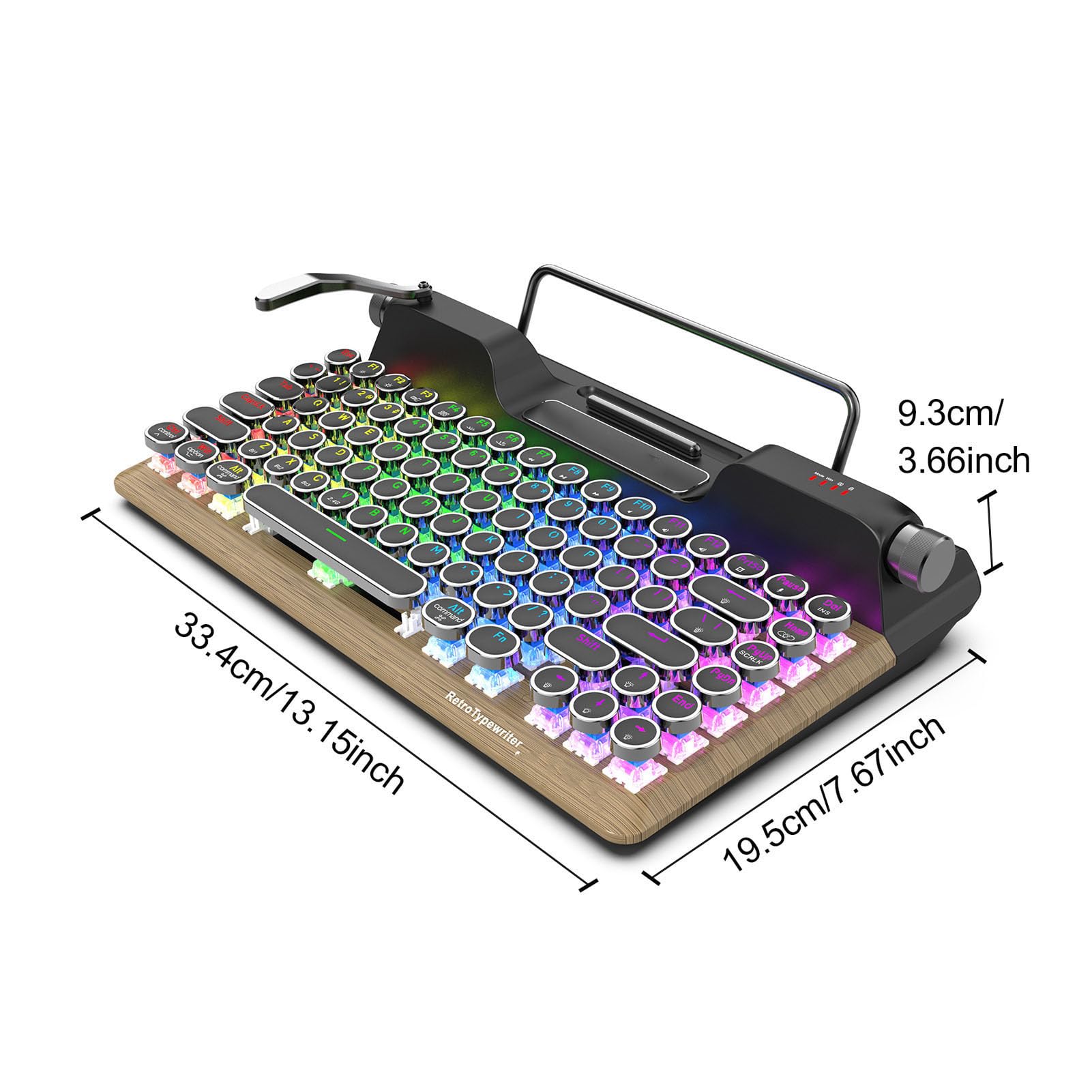 Annadue Bezprzewodowa Klawiatura Retro, Klawiatura Bluetooth 5.0 Vintage z 84 Klawiszami Punkowa Okrągła Keykapa, Podświetlenie RGB, Ergonomiczny Puty