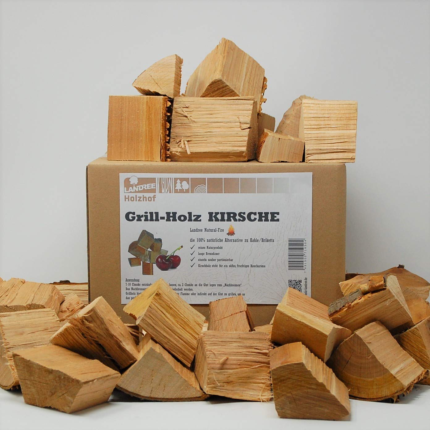 Landree® BBQ Grillholz Kirsche 3,5KG – die (saubere) Alternative zu Holzkohle oder Grillbriketts - sicher - ökologisch – aromaintensiv vom Holzhof aus Schleswig-Holstein