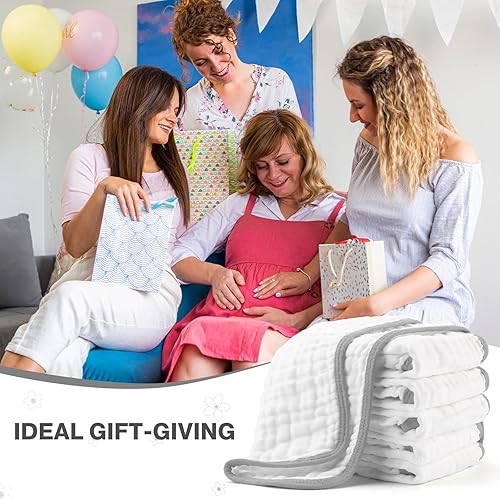 Miniatura 5 de MUKIN Juego de paños para eructos unisex para recién nacidos, paquete de 6 baberos para niños y niñas (gris)