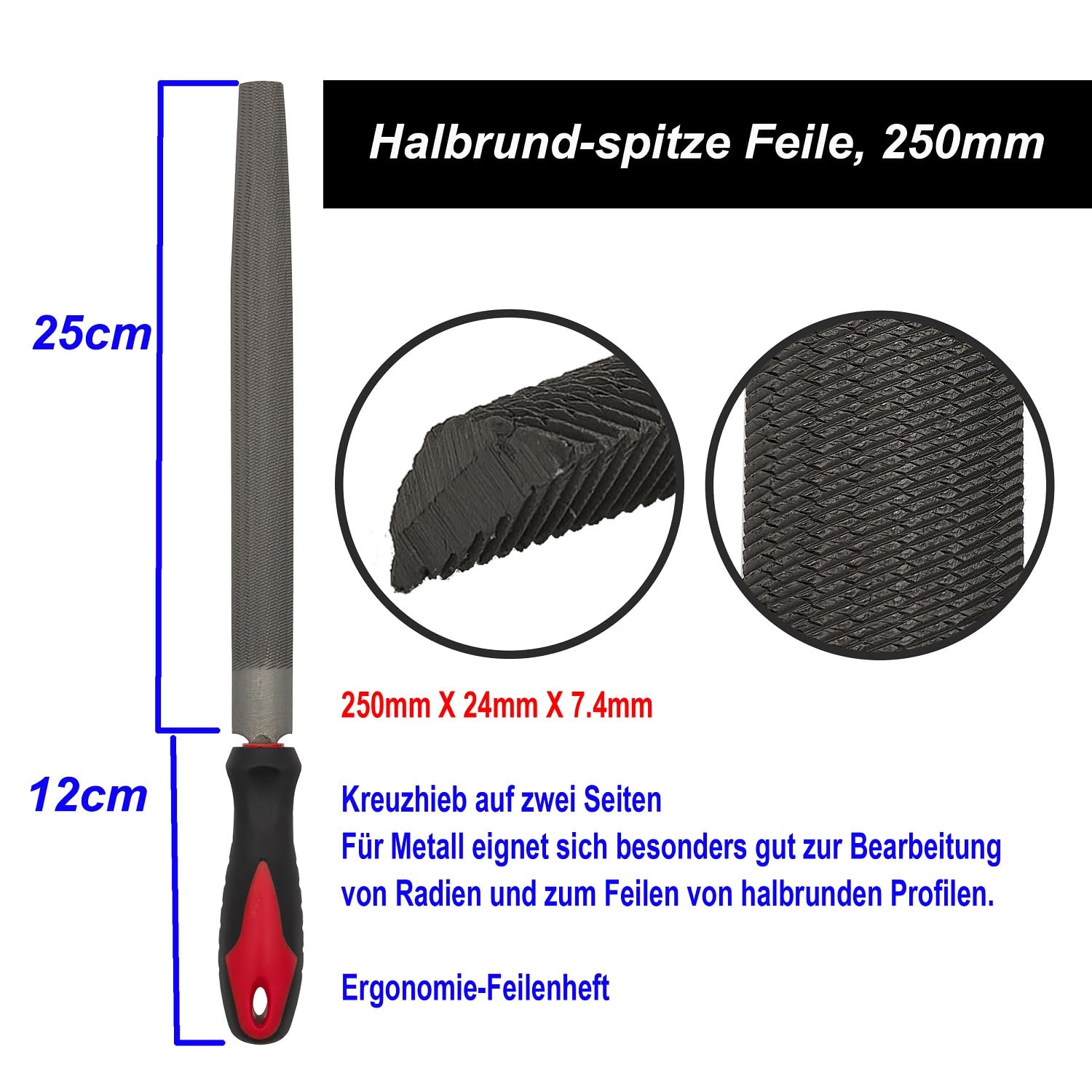 VASTOOLS Pilnik metalowy, 3-częściowy, 250 mm, profesjonalny zestaw pilników płaskich ze stali T12, półokrągły i okrągły pilnik, do metalu, drewna i innych, ostrzałka do narzędzi dla profesjonalistów