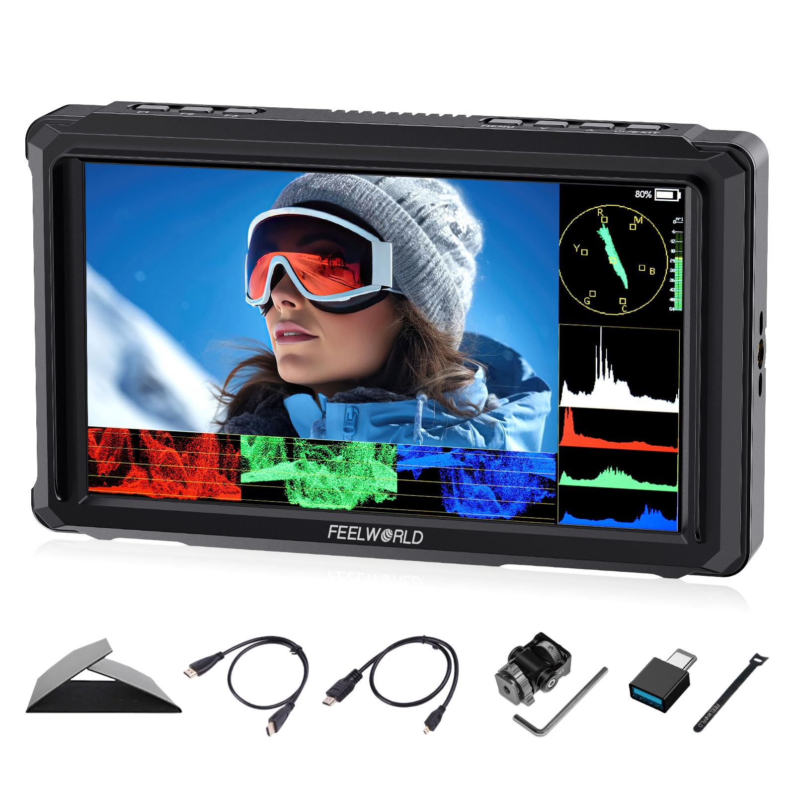 FEELWORLD FW568PRO 6 Pollici 1200 nit Monitor per Fotocamera，Monitor da Campo 4K HDMI con 3D LUT, Focus Peaking e Waveform per Fotocamere DSLR e Mirrorless, Produzione Video e Fotografia