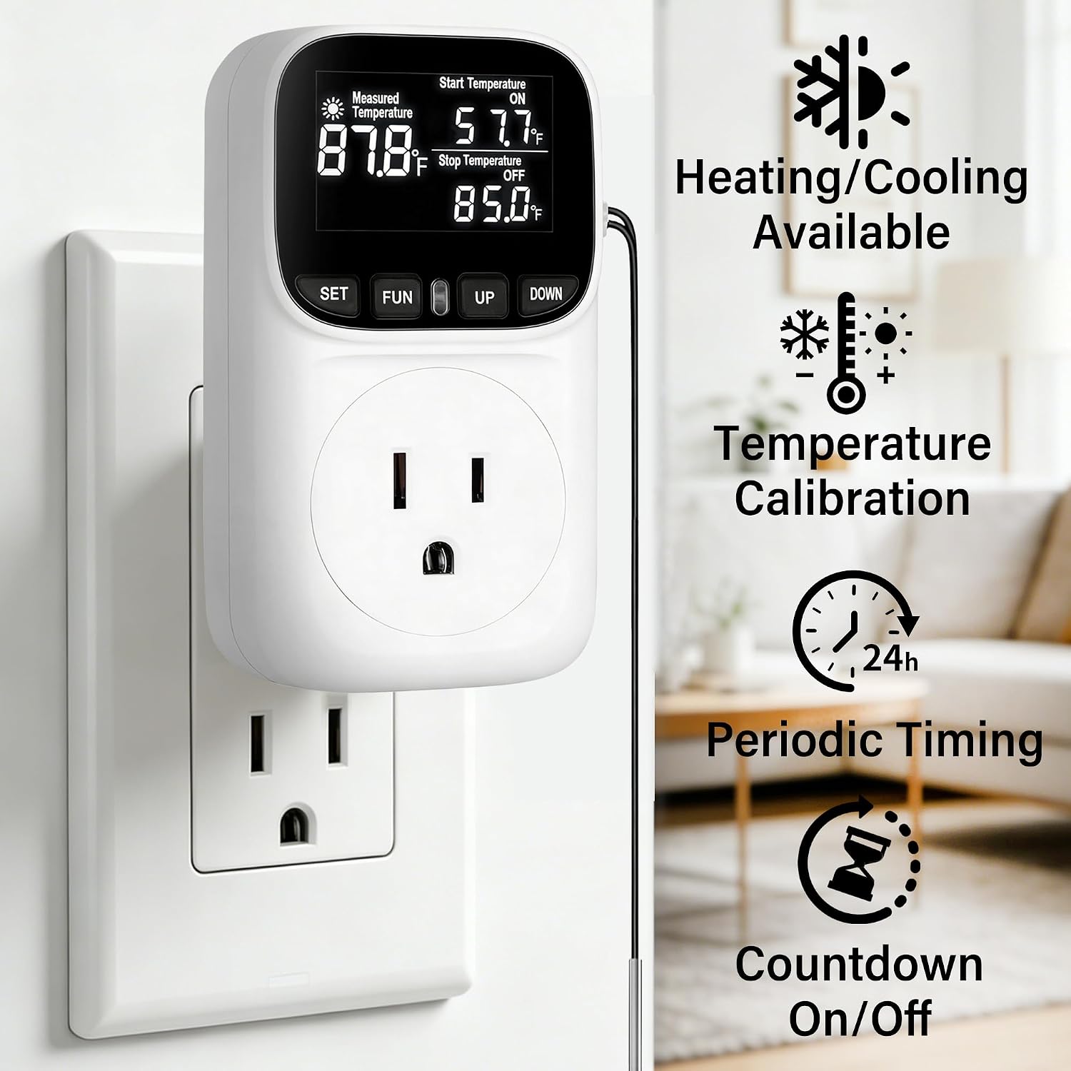 Digital Temperature Controller,15 Amp/1800 Watt Thermostat Socket Plug | VA Display for Heating and Cooling Control Timer,Suitable for Greenhouse Incubators,Homemade Equipment,etc.
