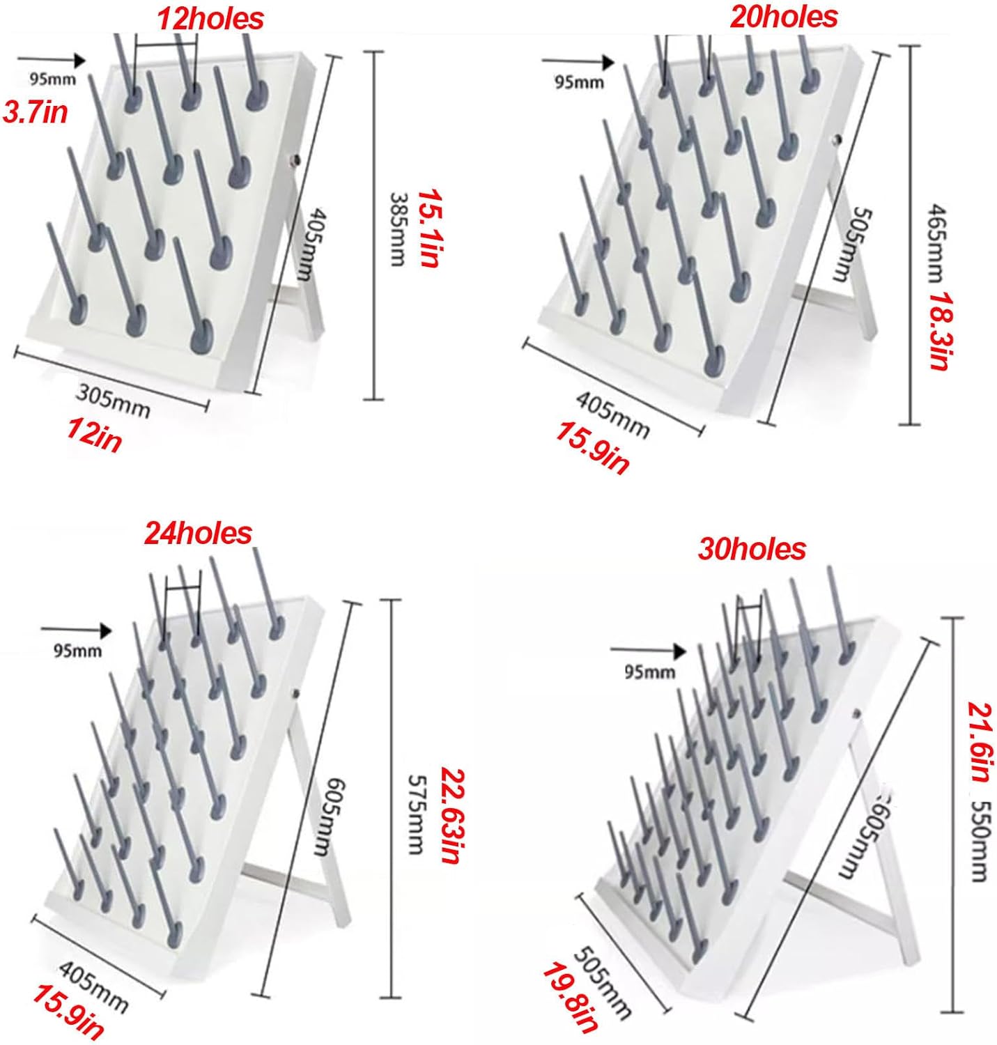 Drying Rack for Lab Glassware and Bottles - Laboratory Draining Dryer Stand for Countertop, with Detachable Pegs and 95mm Pegs Spacing for School Lab Utensil,12holes