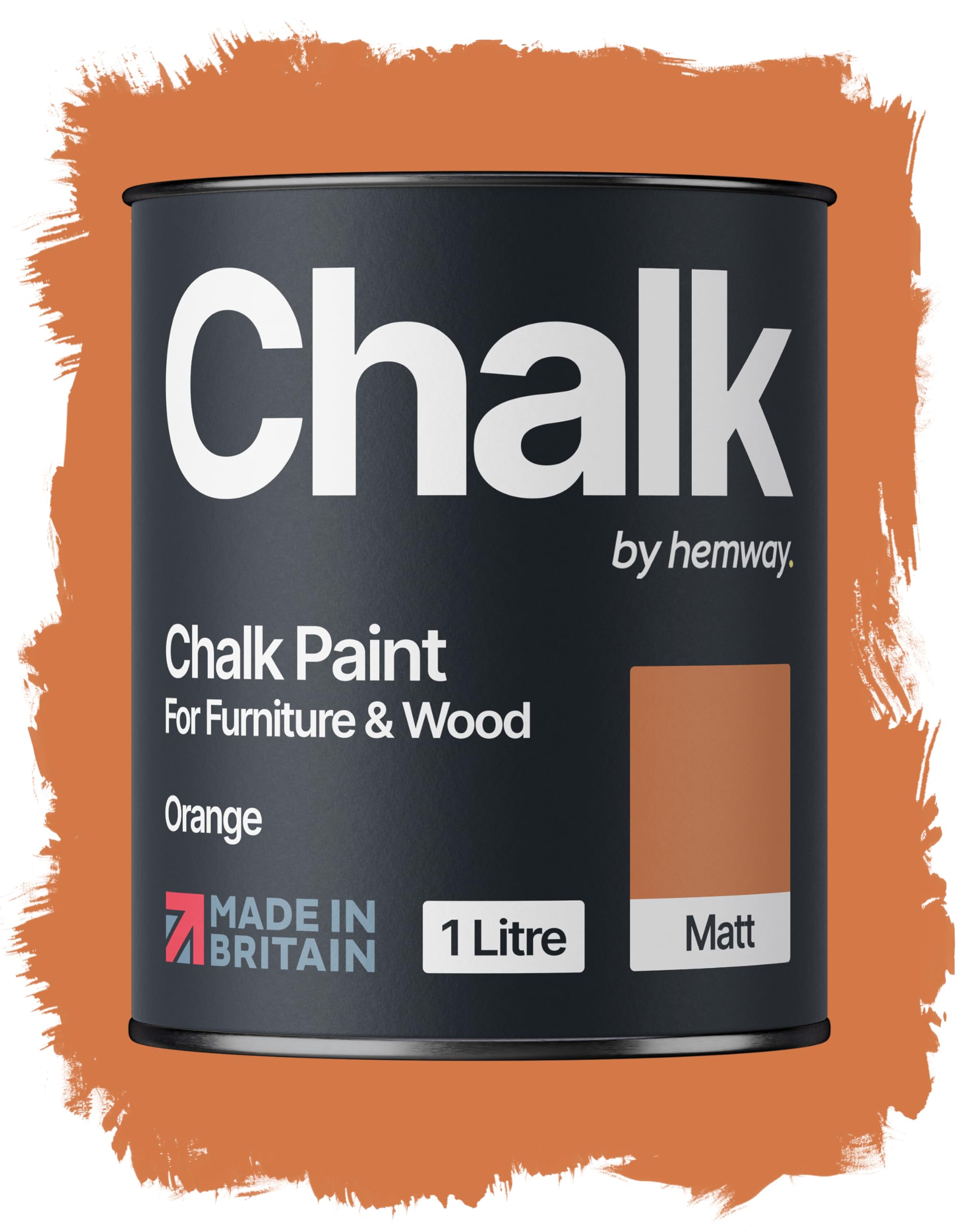 Hemway Chalk Paint Orange 1L, Furniture Paint, Matt Finish Shabby Chic, Chalk Furniture & Walls, Quick Dry & 1 Coat