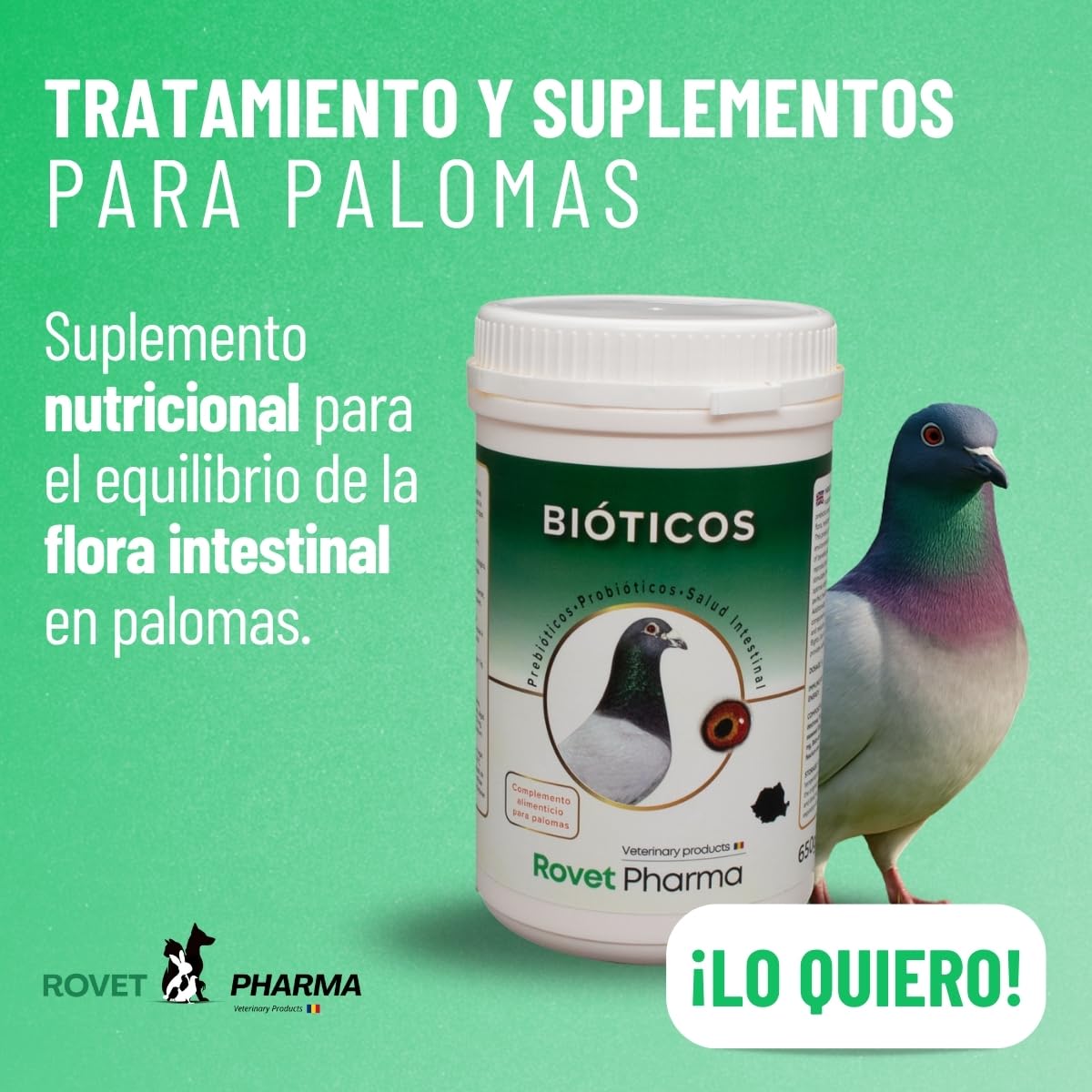 Bióticos 650g – Probióticos y Prebióticos para Palomas – Suplemento en Polvo para la Salud Digestiva y Fortalecimiento del Sistema Inmunológico – Ideal para Palomas de Competición y Cría