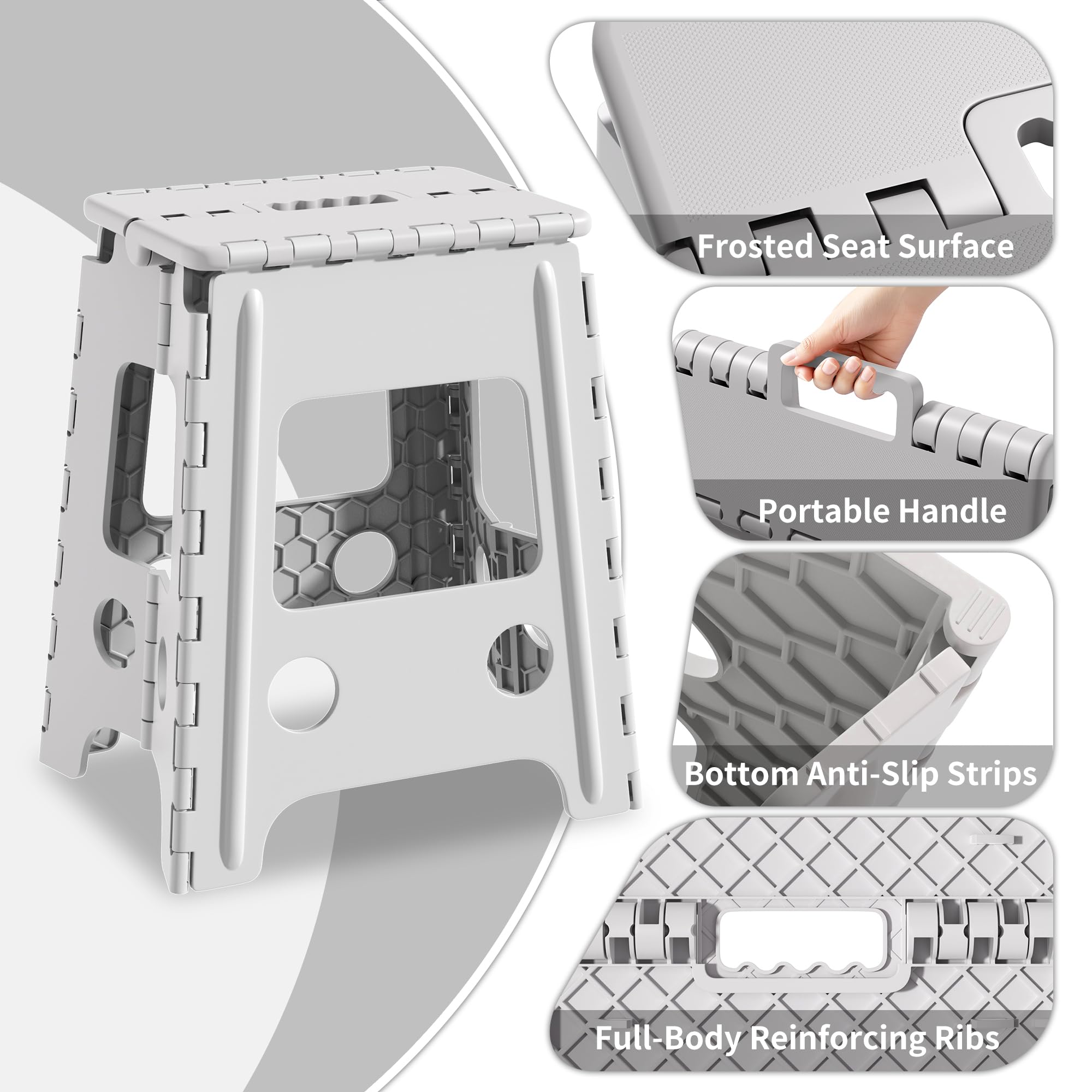 Cetomo 40cm Tritthocker Klappbar Kunststoff, Klappbare Küchenhocker für Erwachsene, Belastbarer Klapptritt, Tragbare Hocker für Schlafzimmer, Grau, 1er Pack