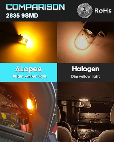 Miniatura 5 de Alopee 4 bombillas LED 194 ámbar, bombilla C194 9SMD 2835 chips, bombilla LED 912, 921 2825 W5W 158 501, repuesto sin errores para luz de marcador