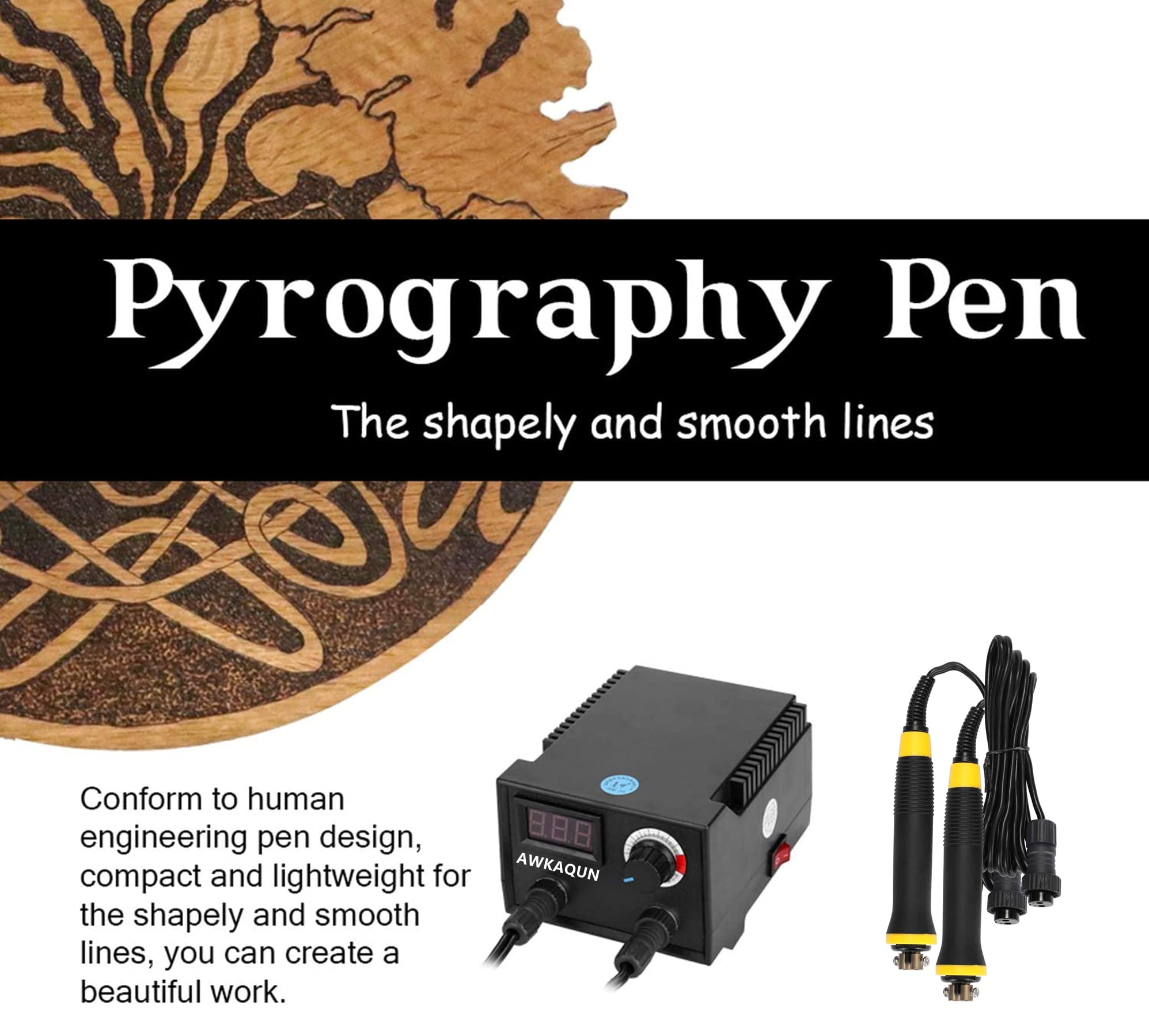 100W Macchina per pirografia, Temperatura Regolabile da 0 °C a 750 °C pirografo, Display Digitale con 20 Teste di Penna, Pirografo Professionale per legno, zucca, cuoio, incisione, ecc