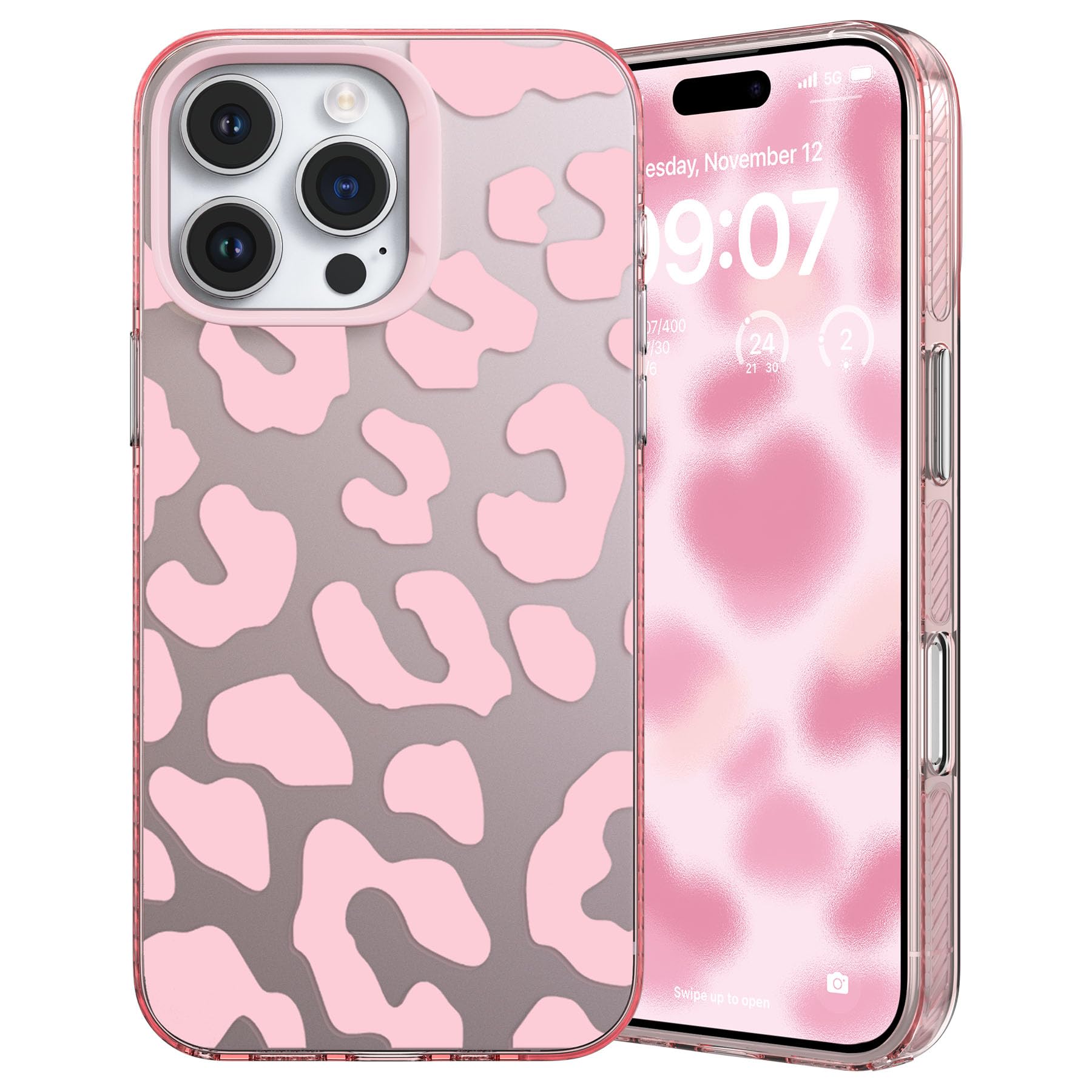 ZCDAYE Case for iPhone 16 Pro,Cute Shiny Stylish Girly Trendy Aesthetic Pattern for Girls Women iPhone 16 Pro Case,Pink Leopard