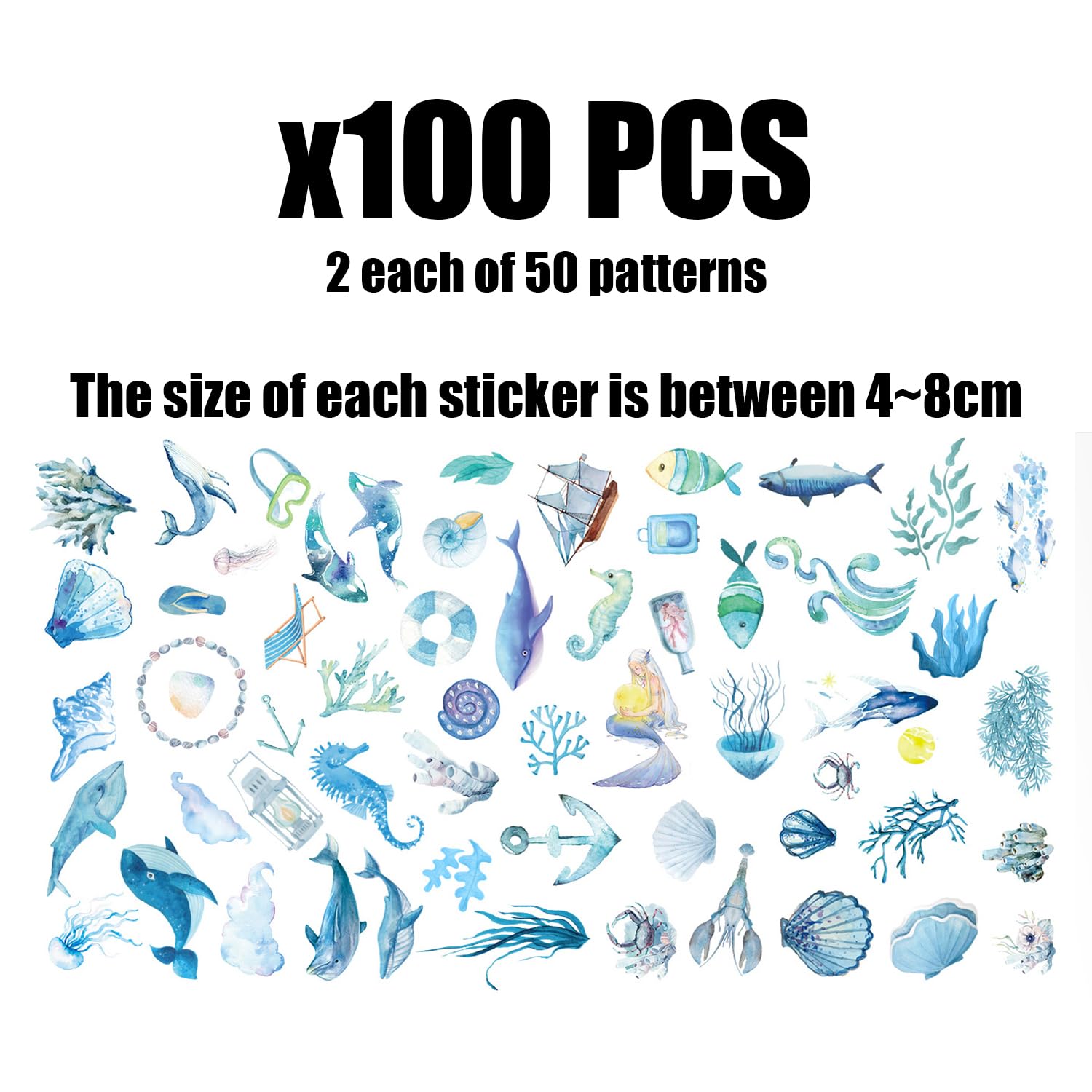 Aowplc Lot De 100 Autocollants Animaux Marins En Vinyle Imperm Able~p113138648