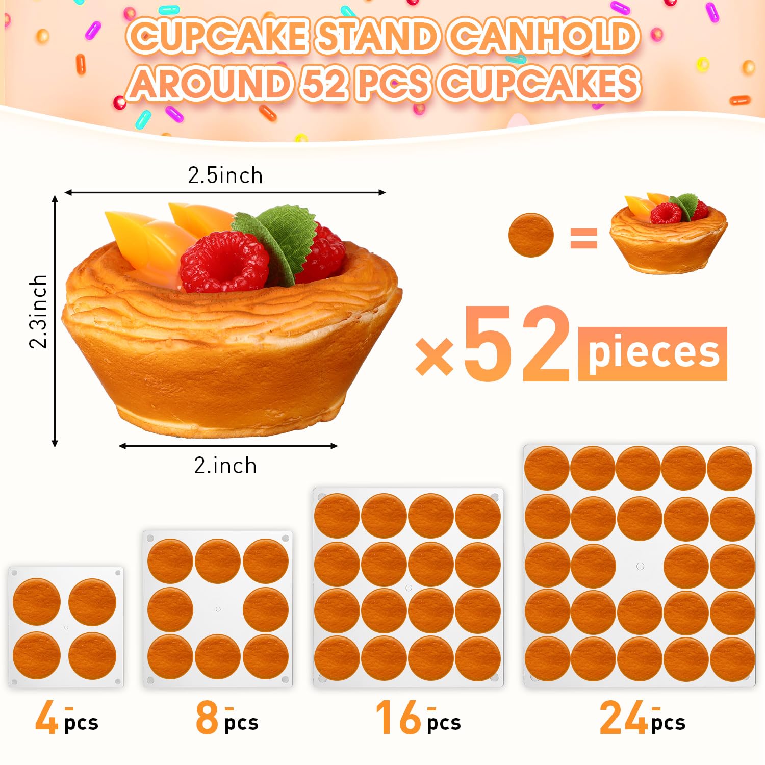 Bokon 2 Pcs 4 Tier Square Cupcake Stand and 3 Pcs Serving Trays 2 Pcs LED Lights Acrylic Cupcake Display Dessert Platter for Birthday Christmas Party Supplies