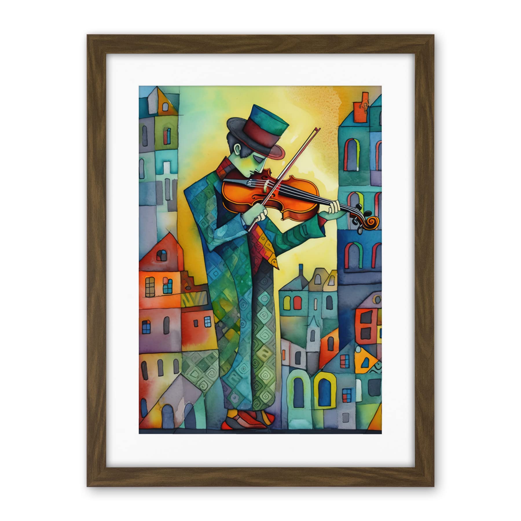 Artery8 Fiddler On The Roof Folk Art Watercolour Painting Artwork Framed Wall Art Print 18X24 Inch