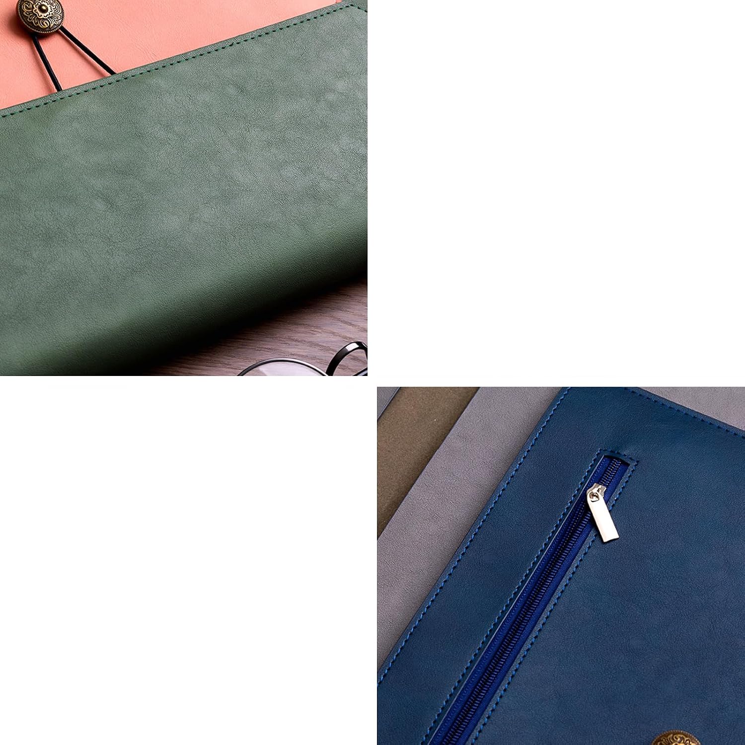PU Leather A4 File Folder Document Holder Portfolio Envelope Folder Case with 2 Compartments Green&Pink Match image 5