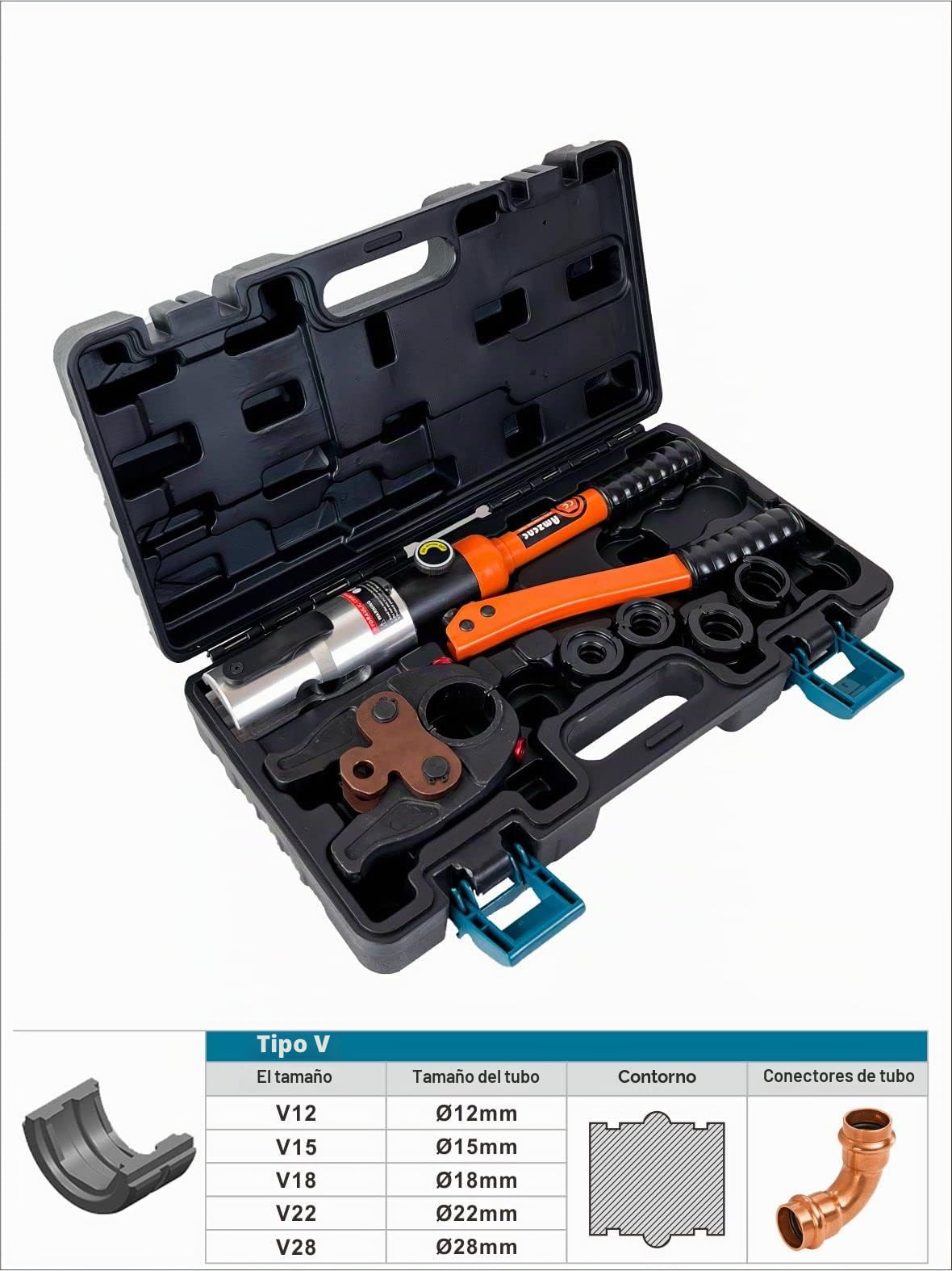 AMZCNC - Alicates de engarzado profesional con contorno V y contorno TH, para tubos de cobre, tubos de acero inoxidable, compuestos insertos de mandíbula V12 V15 V18 V22 V28 y TH16 TH20 TH26 TH32 incl
